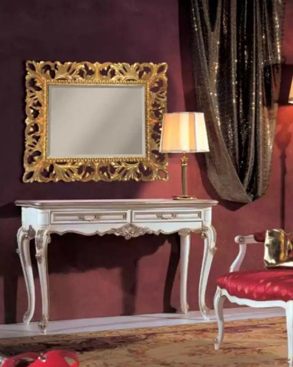 Konsolentisch Schminktisch mit Spiegel Weiß Konsole Holz Klassische Schlafzimmer