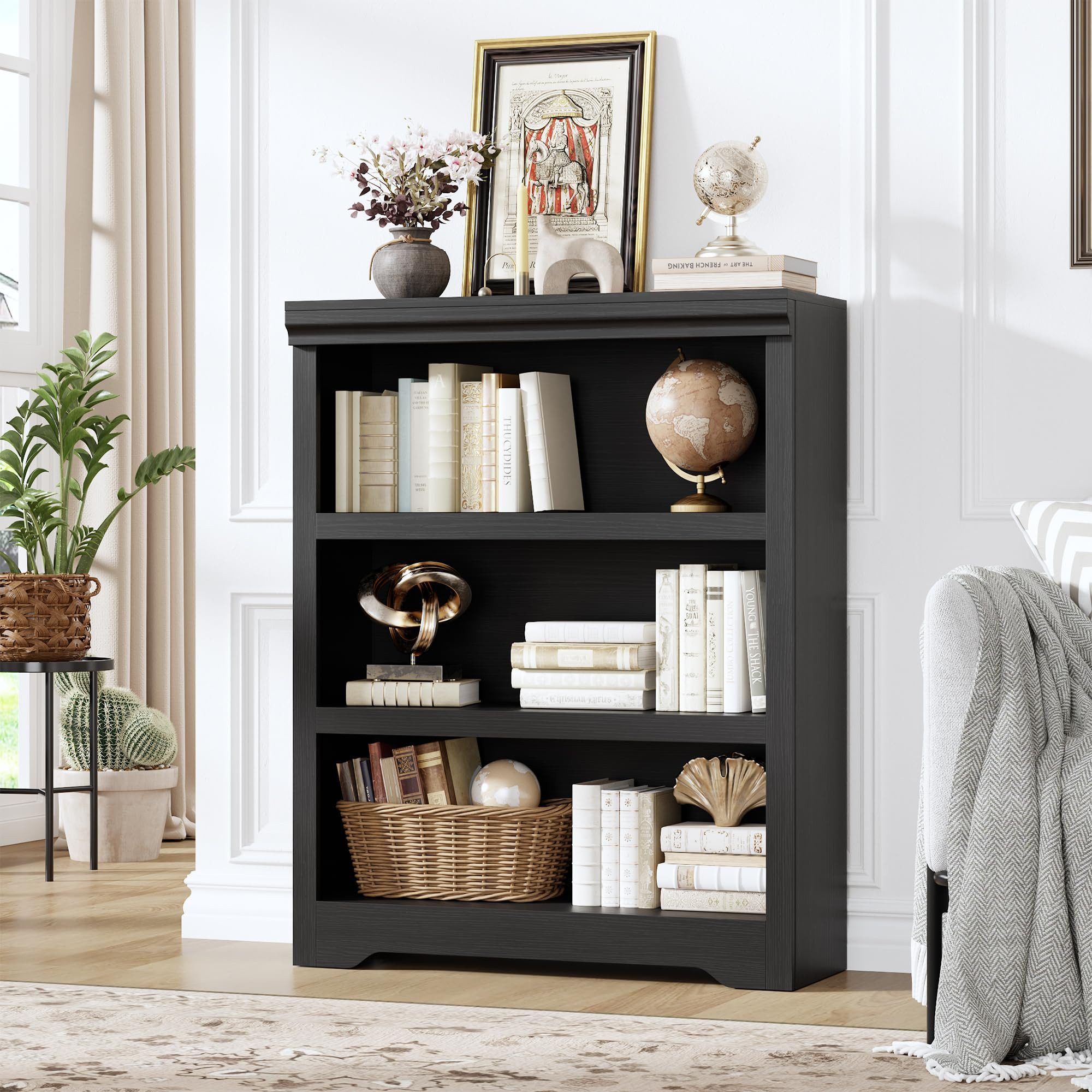 GarveeMore Bücherregal 100 Cm Hohes Bücherregal 3 Etagen Offenes Bücherregal