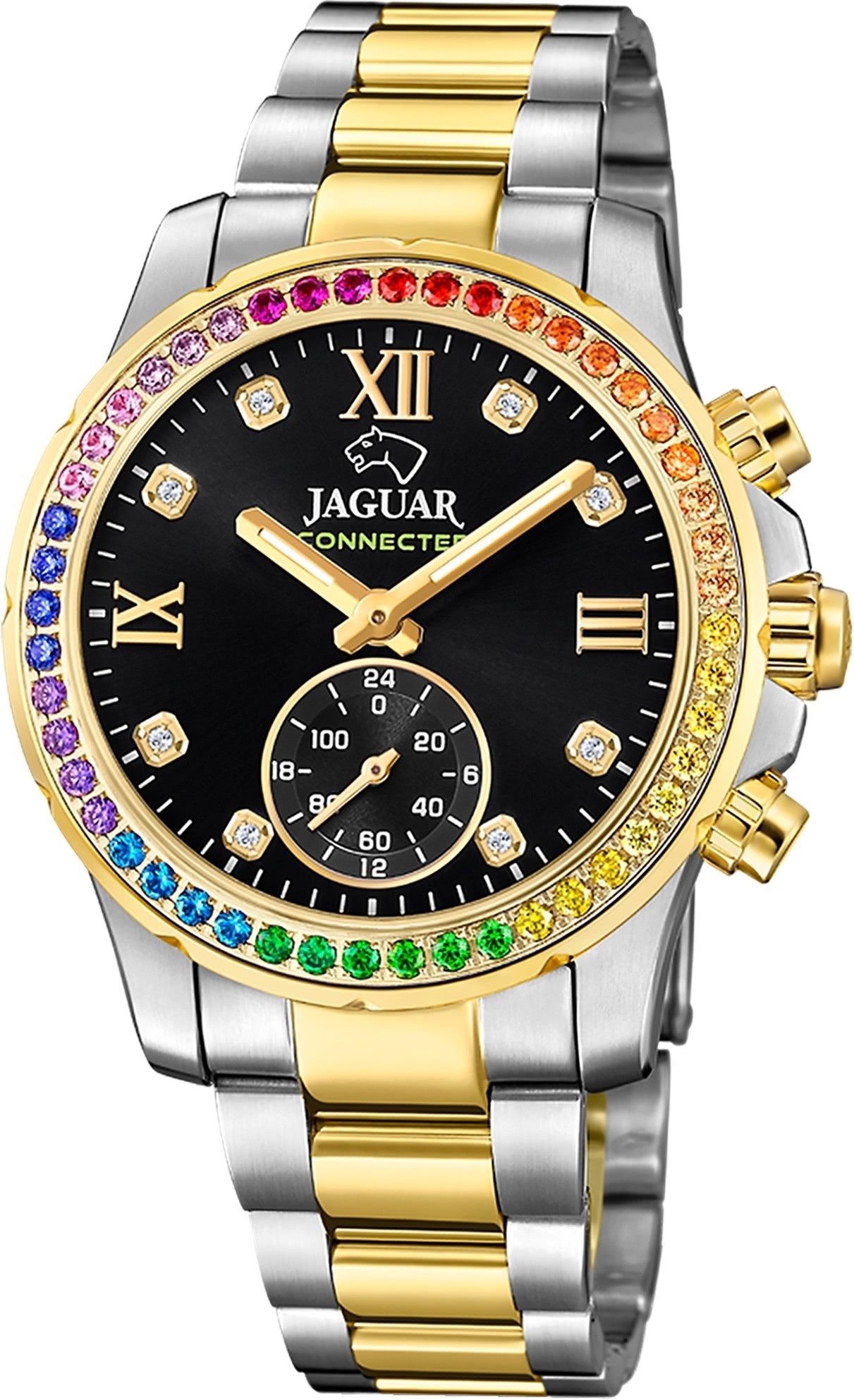JAGUAR Multifunktionsuhr Jaguar Damenuhr Edelstahl silber gold, (Multifunktionsuhr), Damen Armbanduhr rund, Edelstahlarmband silber, gold