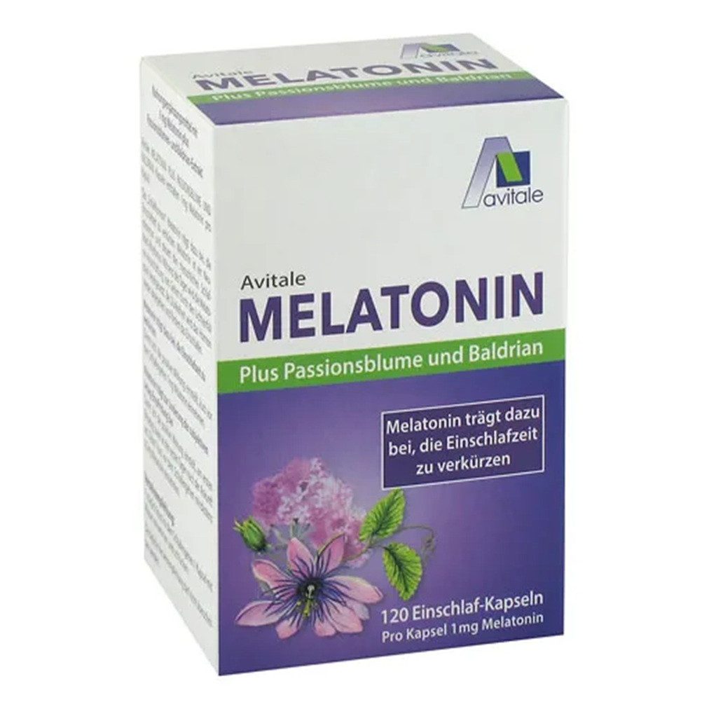 Avitale GmbH Avitale Melatonin plus Passionsblume und Baldrian Kapseln, 120 St., 45,6 g, Melatonin trägt dazu bei, die Einschlafzeit zu verkürzen