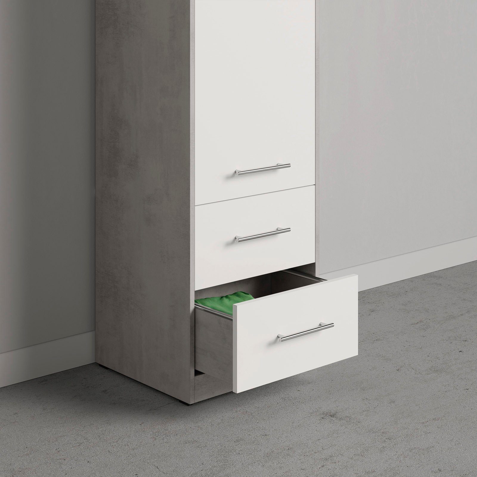 Kleiderschrank 2 Beton/Weiss - Schubladen SMARTBett SMARTBett 50cm Drehtürenschrank