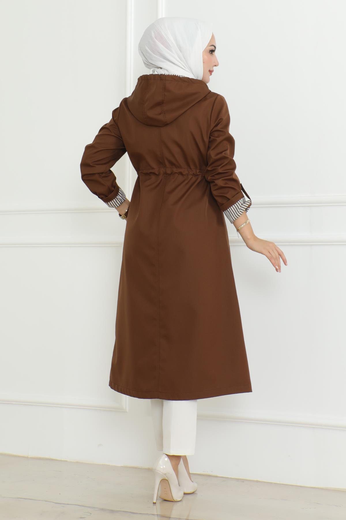 MODAMİHRAM Trenchcoat Kapuzen-Zipper-Trenchcoat Beige 19205