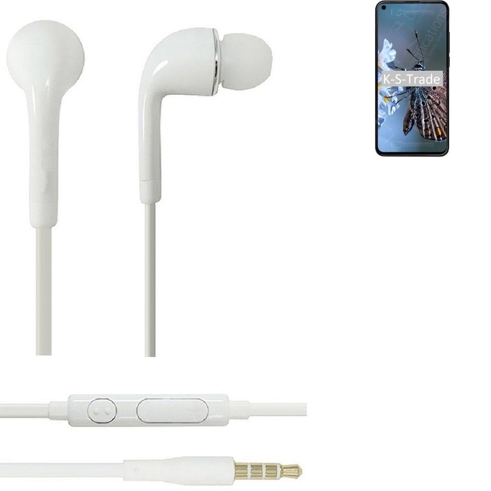 K-S-Trade für HTC Desire 20 Pro In-Ear-Kopfhörer (Kopfhörer Headset mit Mikrofon u Lautstärkeregler weiß 3,5mm)