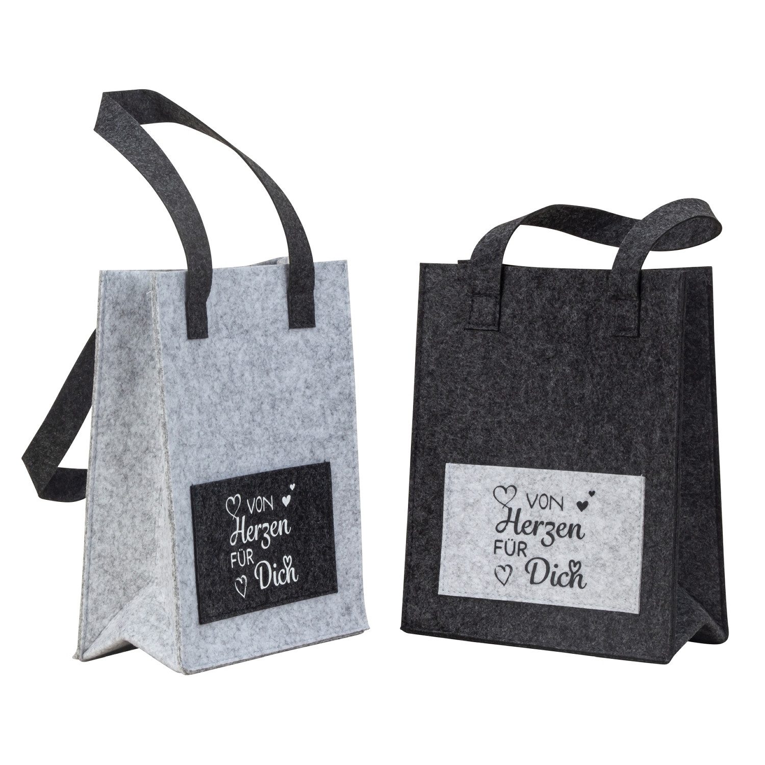 Geschenk-Tragetasche Geschenktasche von Herzen Filz Grau 26 cm