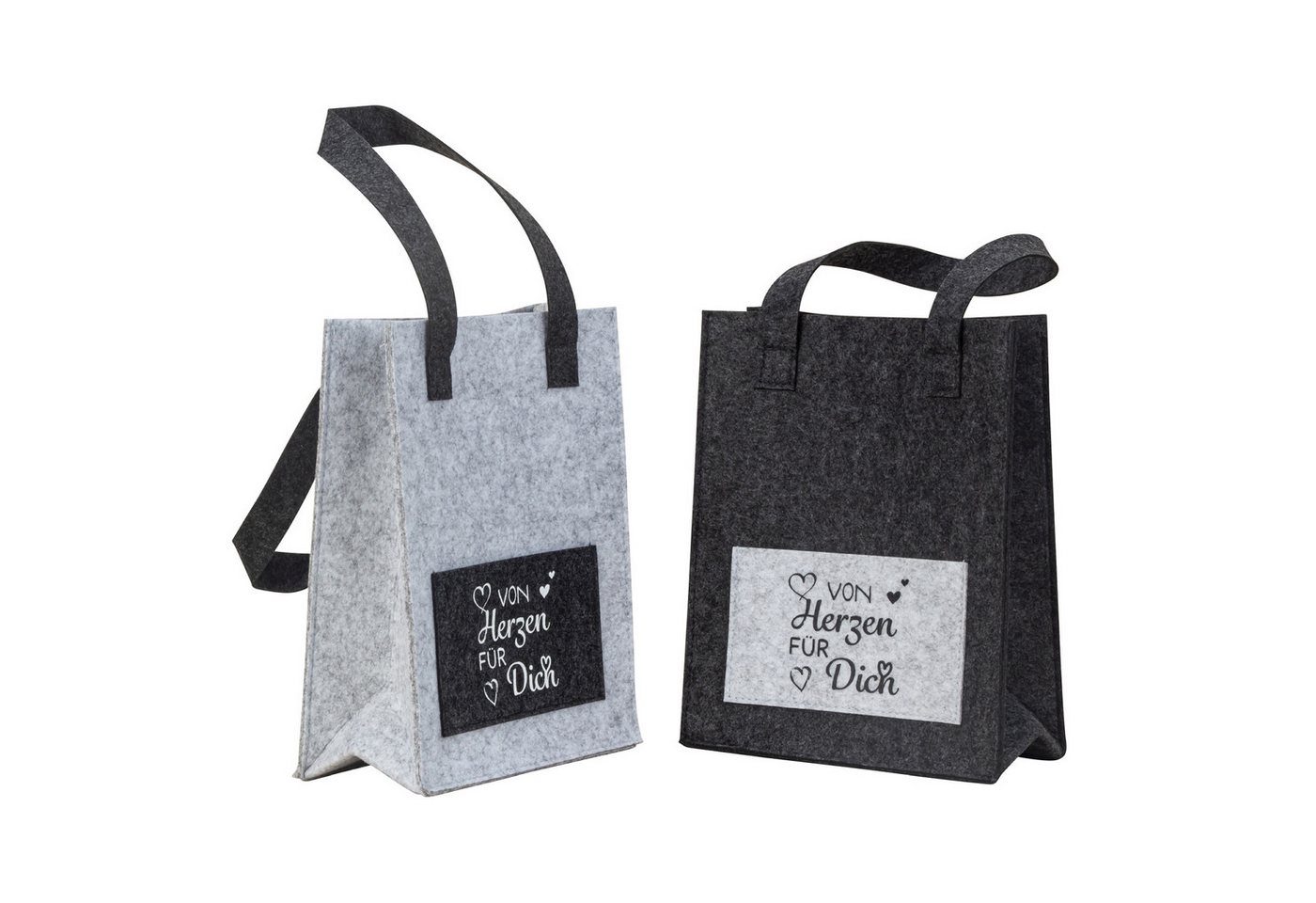 Macosa Home Geschenk-Tragetasche Geschenktasche von Herzen Filz Grau 26 cm, (2St), Henkel Filztasche Geschenktüten modern Filztüte