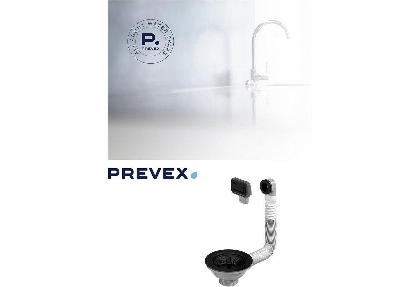 Thumbnail - Prevex Siphon WK2-D9C-010, (1-tlg), PREVEX Mattschwarzes Korbventil mit Siebkorb und