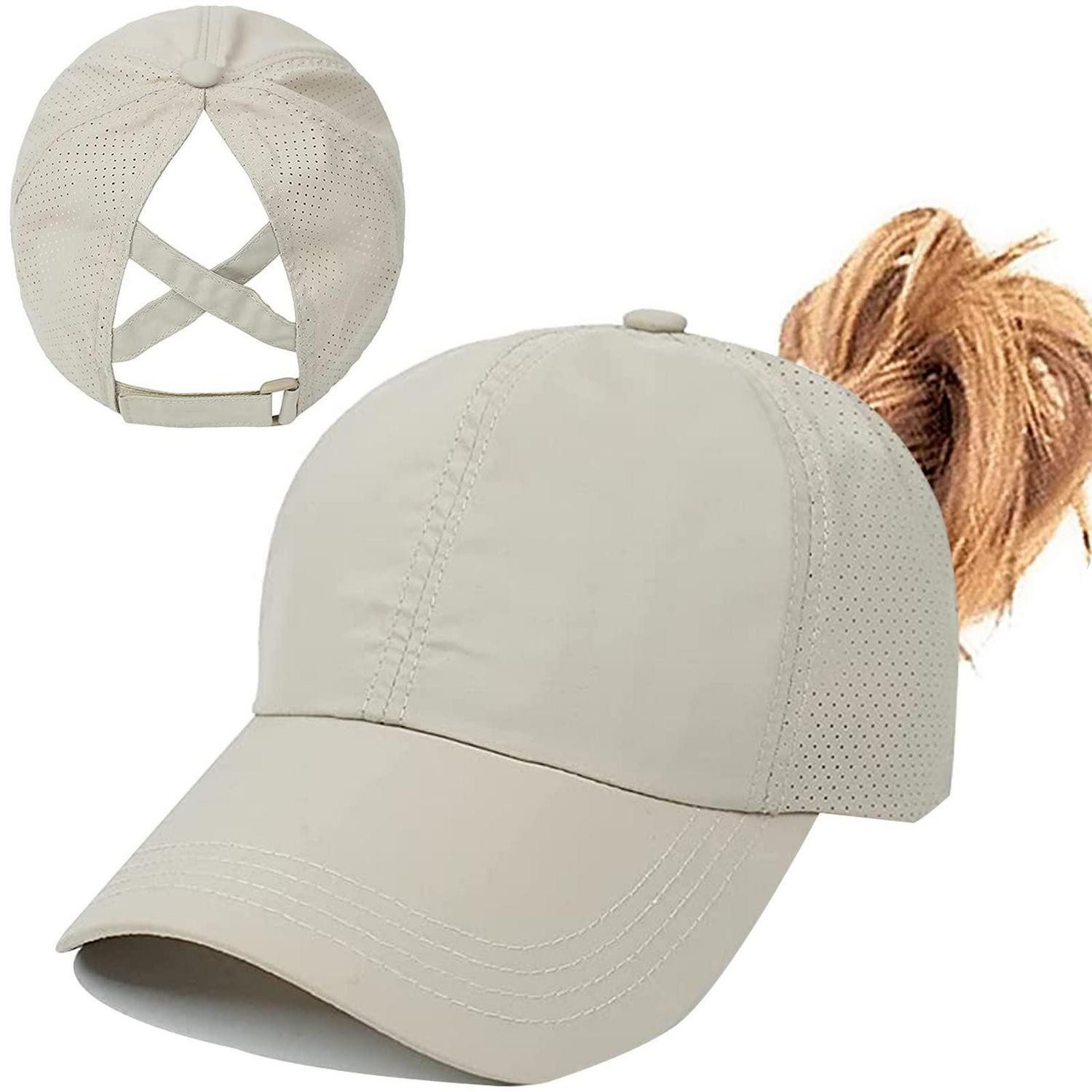 Baseball Cap Basecap Damen Mesh Pferdeschwanz Sonnenschutz UV Einheitsgröße Khaki