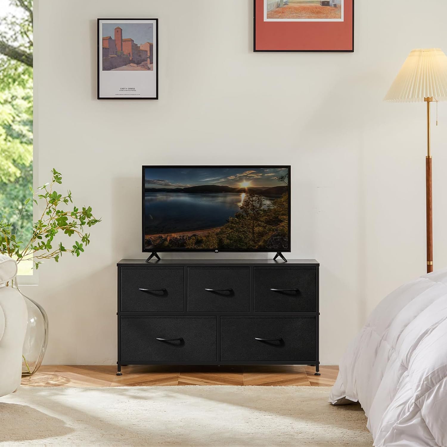 DUMOS Stoffschrank Kommode mit 5 Schubladen Ideal für Schlafzimmer Wohnzimm günstig online kaufen