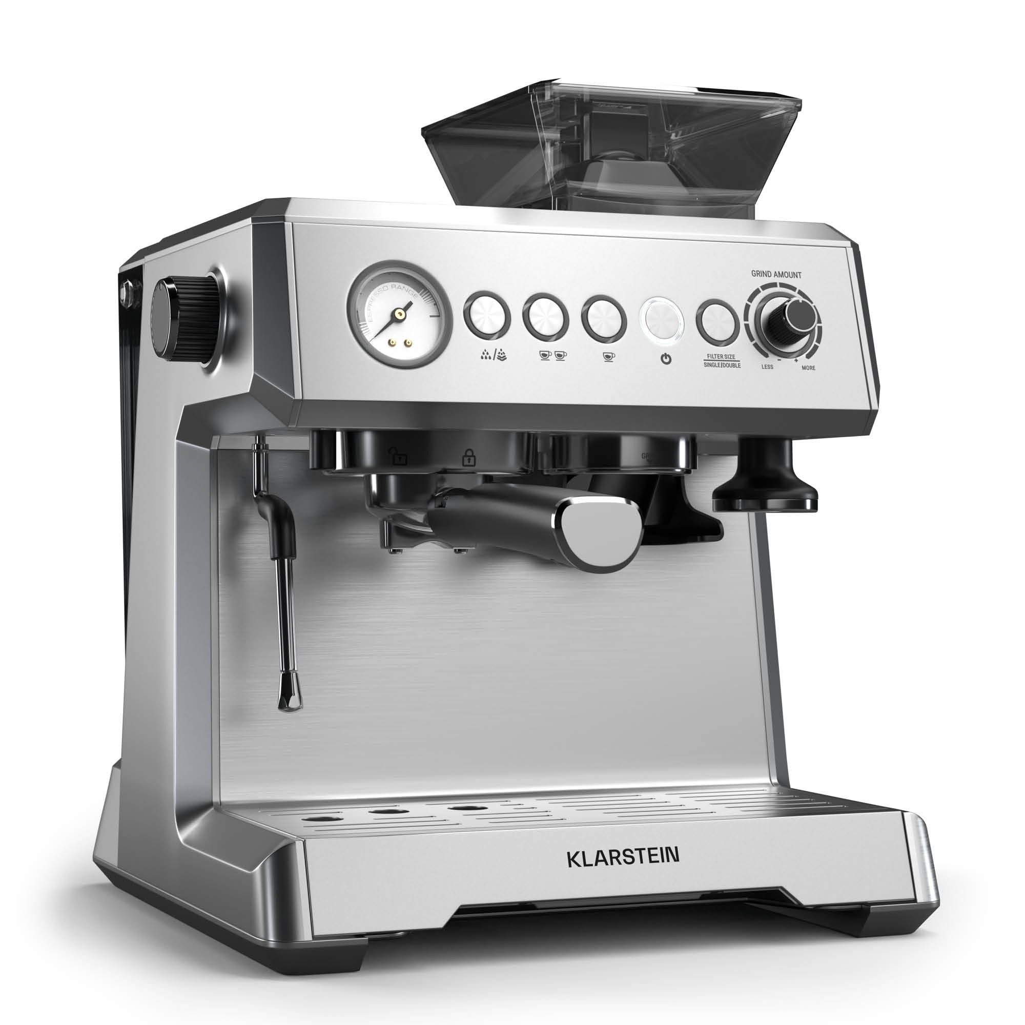 Klarstein Espressomaschine, 2.3l Kaffeekanne, Edelstahl-Siebträger, Elektrisch 20 Bar Espressomaschine Kaffemaschine Touch