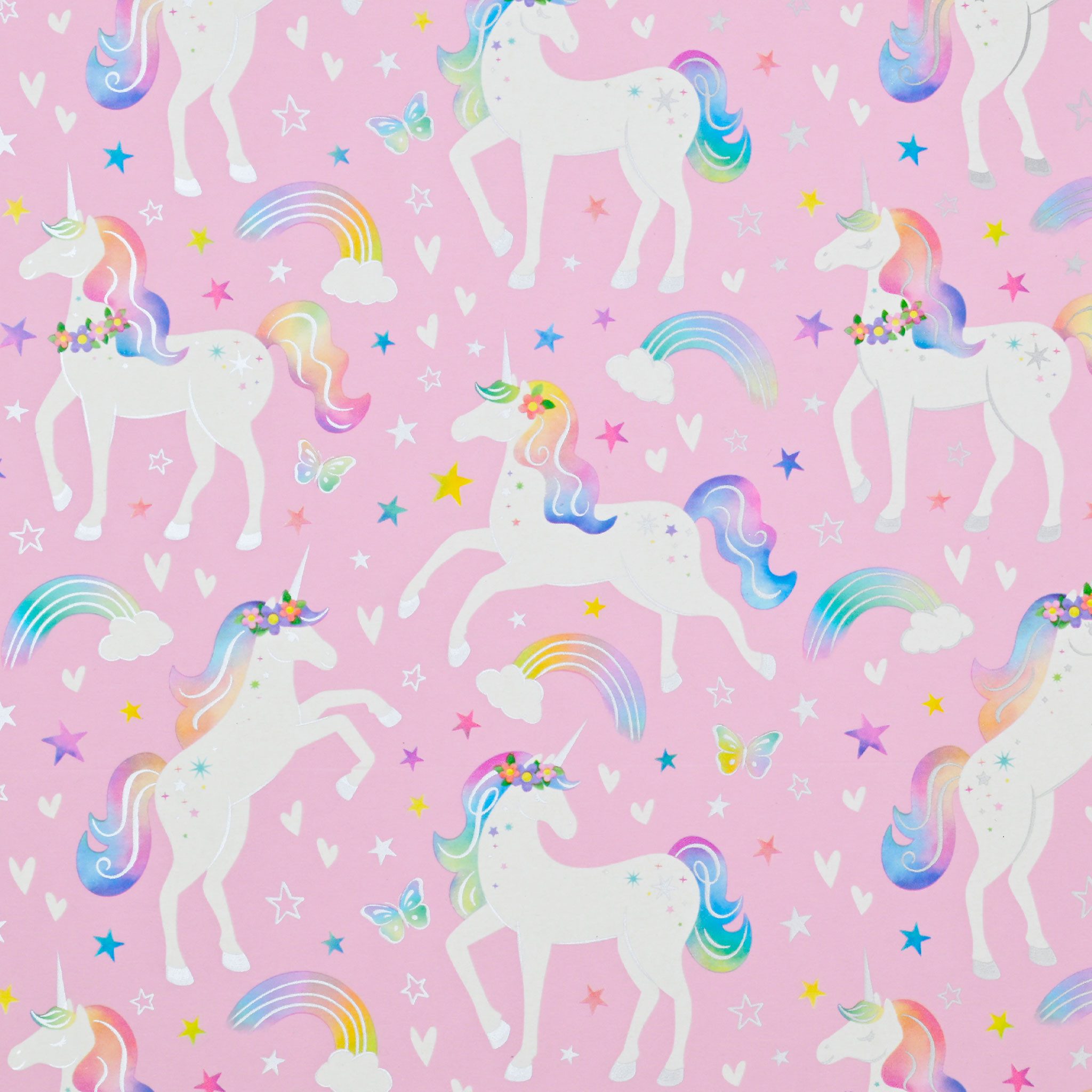 Star Geschenkpapier, Geschenkpapier Einhorn 70cm x 2m Rolle mit Regenbogen & Sternen Rosa