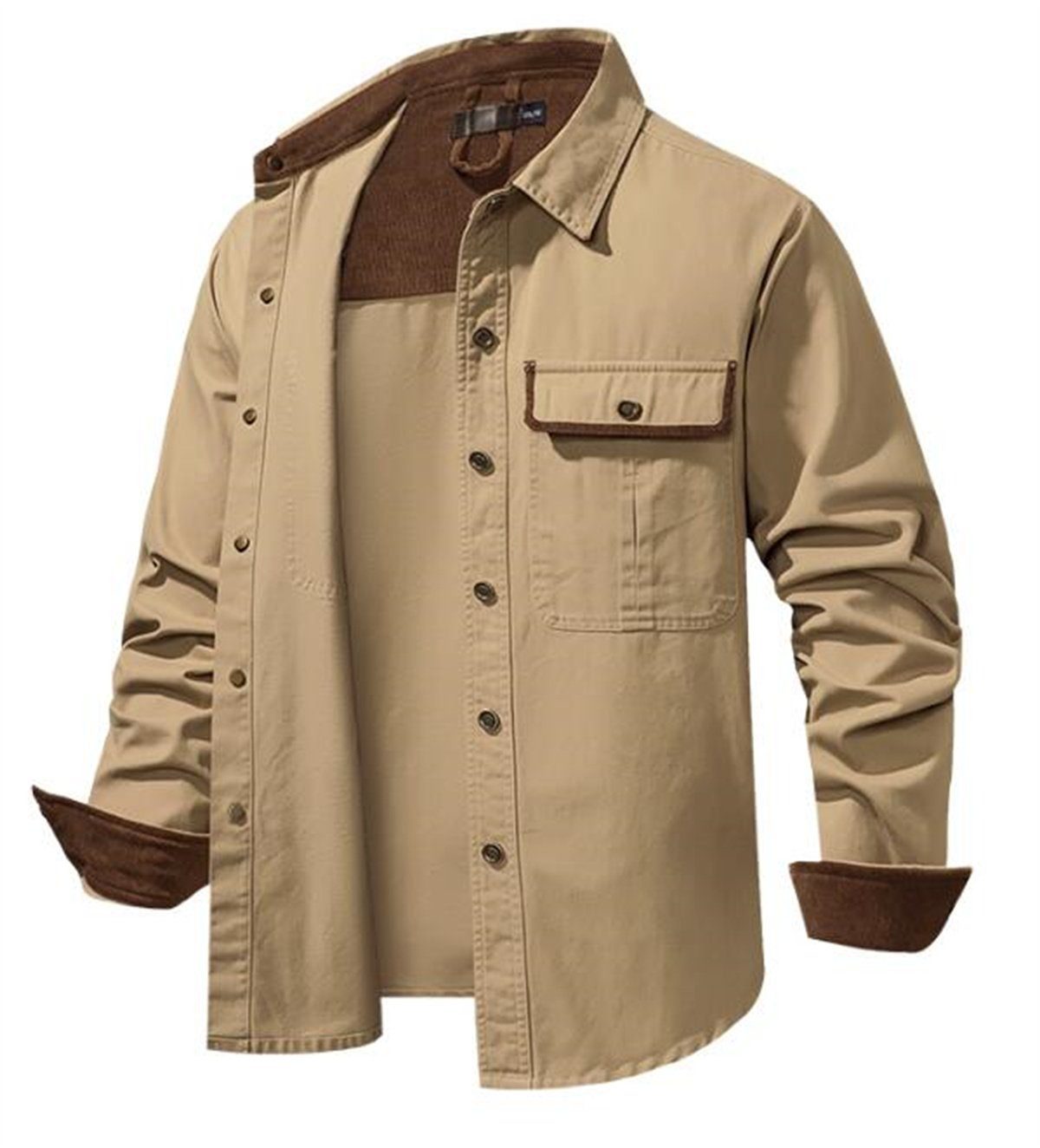 Kontrastfarbe mit Discaver in Übergroßes, übergroßes aus Khaki Kragen Hemd Sweatshirt Cord