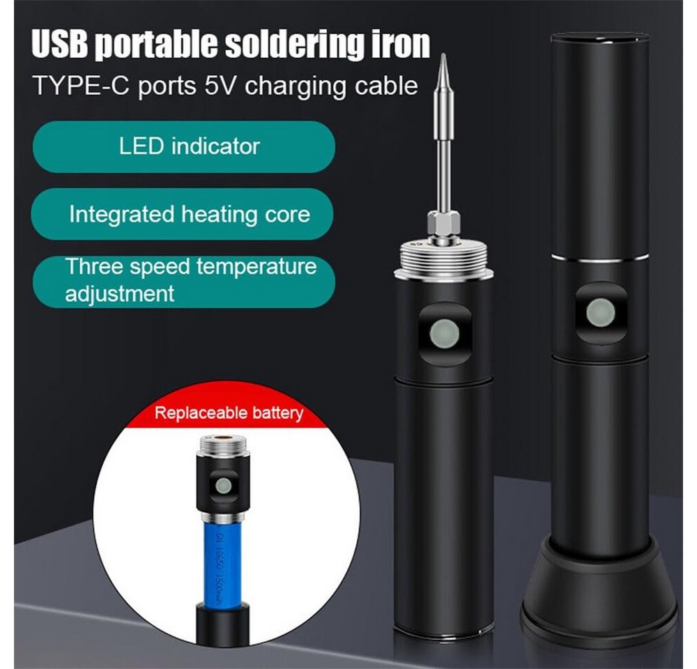 Thumbnail - RWEUOQ Lötkolben Lötkolben Set,Professionelles,Sicheres Kabelloses Iron Holzbrennstift, Kabelloses Lötkolben-Set mit USB...