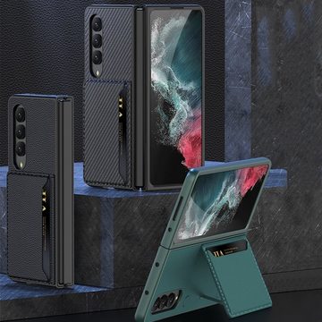 Wigento Handyhülle Für Samsung Galaxy Z Fold4 5G Kartenfach Flip Cover Kunstleder Handy Tasche Hülle Etuis Grün