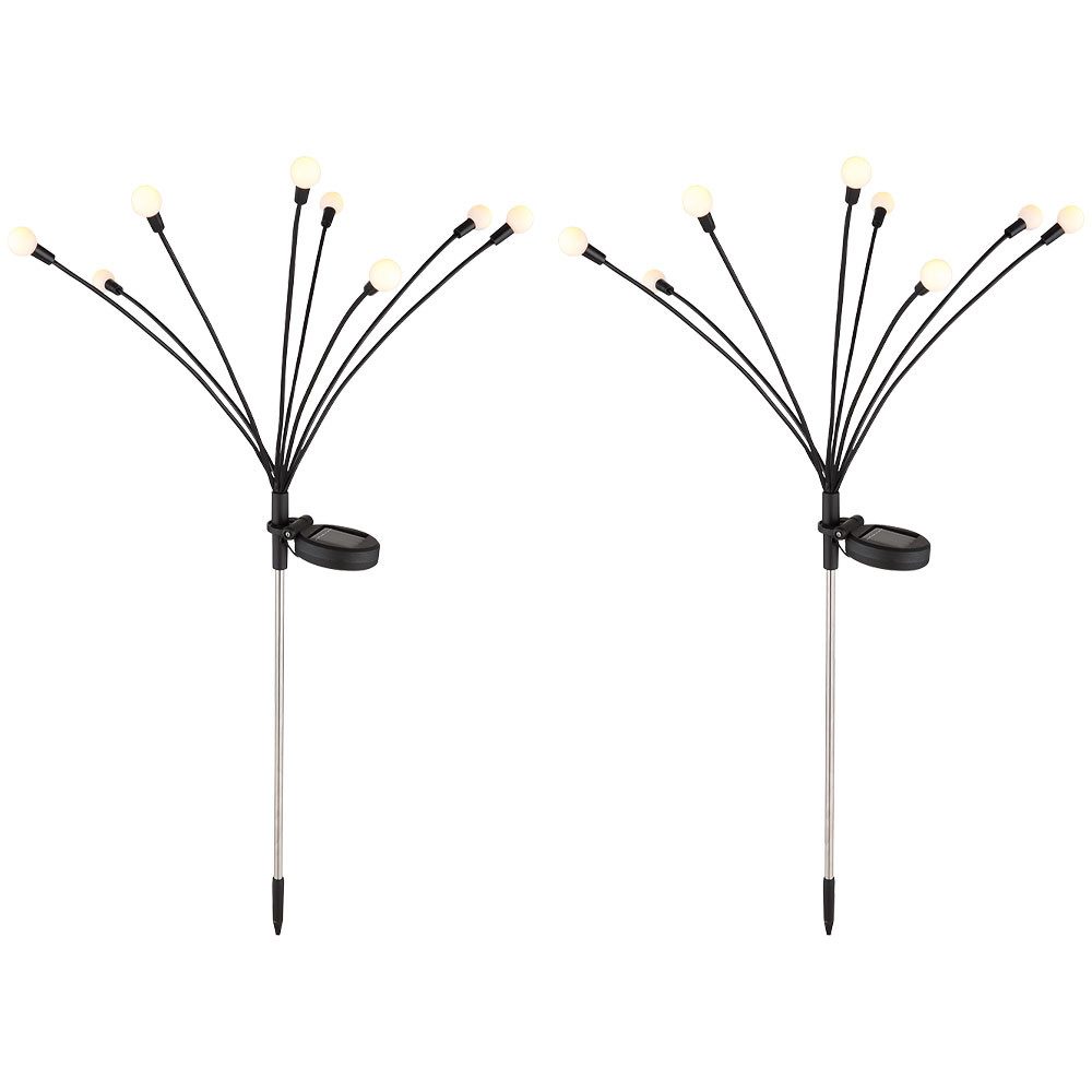 GLOBO LIGHTING LED Solarleuchte, LED-Leuchtmittel fest verbaut, Warmweiß, Solarlampe Gartendeko Außenleuchte Erdspieß LED 8 flammig 2er Set