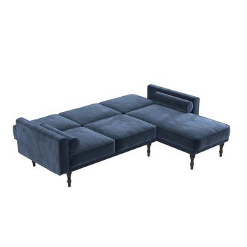 loft24 Ecksofa Edison, Samtbezug, mit 2 Nackenrollen, Breite 211 cm, Schlafsofa