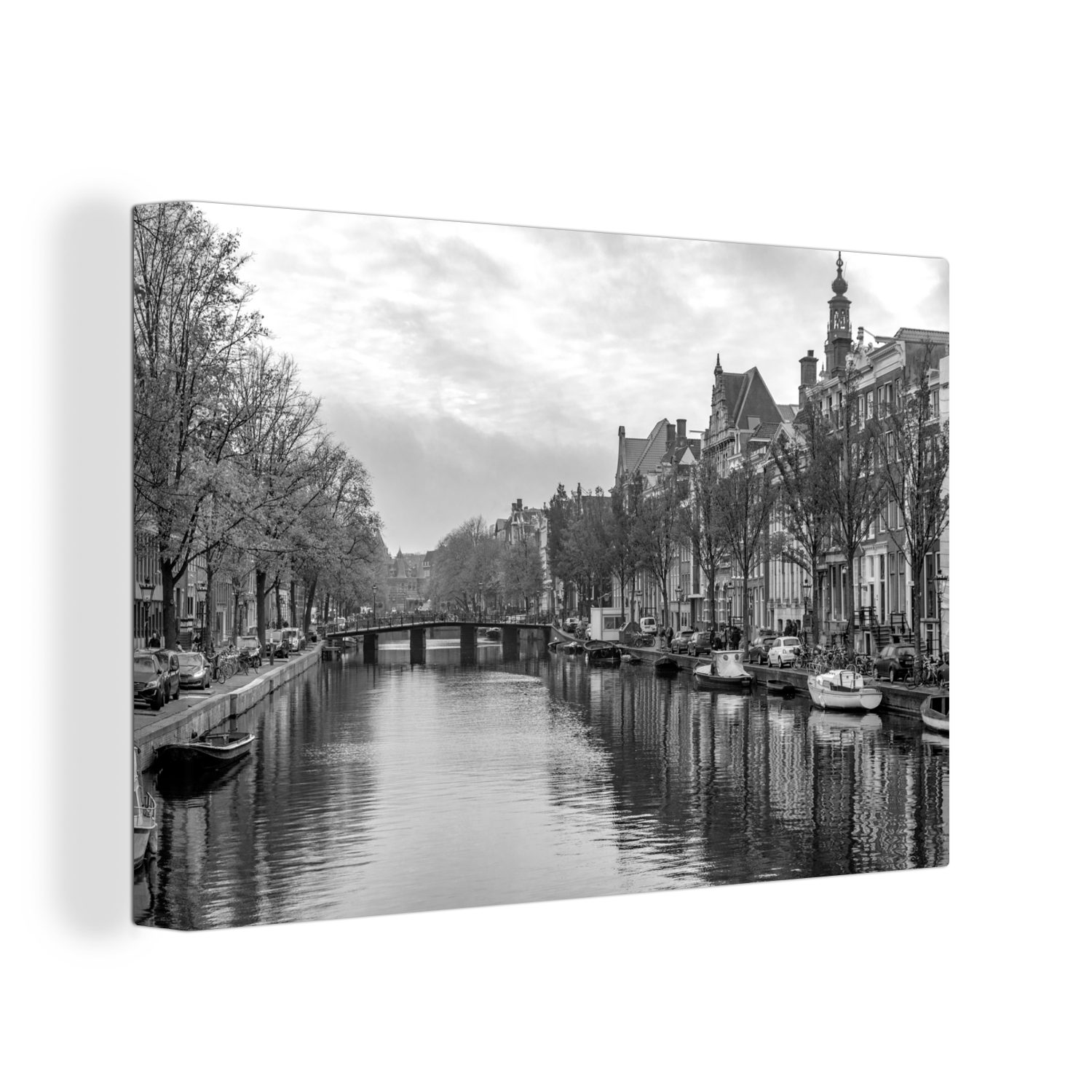 OneMillionCanvasses® Leinwandbild Alltägliches Bild der Prinsengracht in Amsterdam - schwarz-weiß, (1 St), Wandbild Leinwandbilder, Aufhängefertig, Wanddeko, 30x20 cm