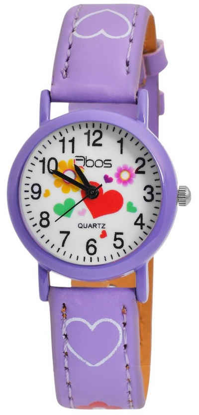 QBOS Quarzuhr Luca Herz analoge Kinderuhr mit Armband aus Kunstleder 4900002, Kinder Armbanduhr