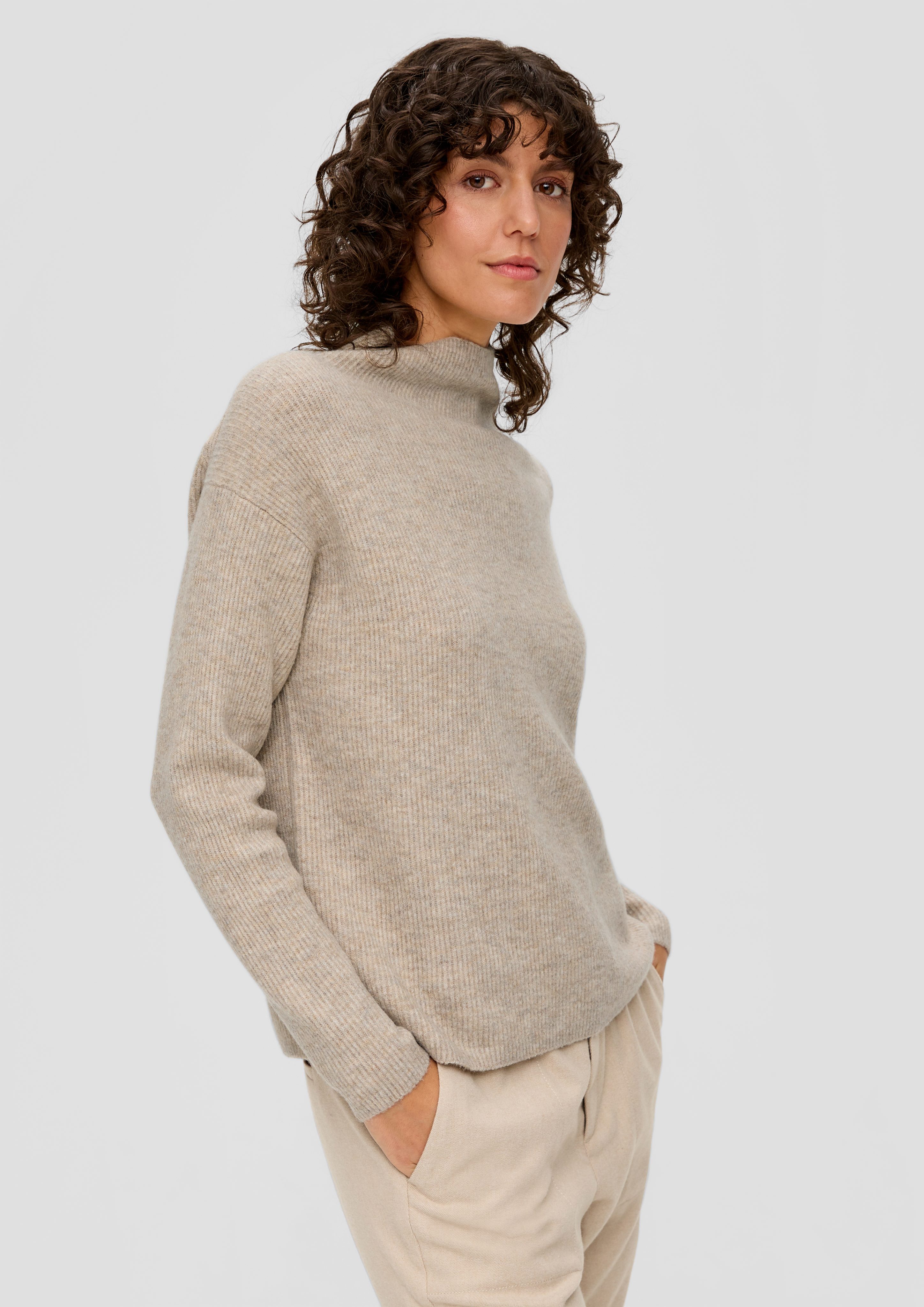 sandfarben s.Oliver Pullover in Rippstrick-Qualität Strickpullover