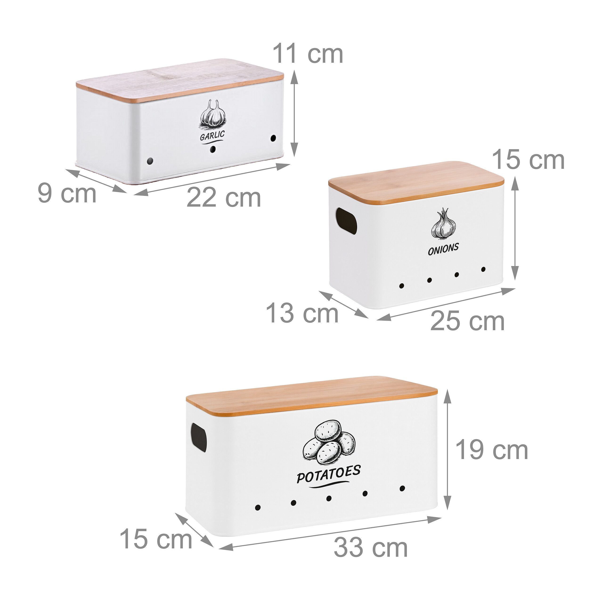 relaxdays Vorratsdose Aufbewahrungsbox 3er Set Bambusdeckel, Stahl, (3-tlg), weiß – Bild 4 von 5