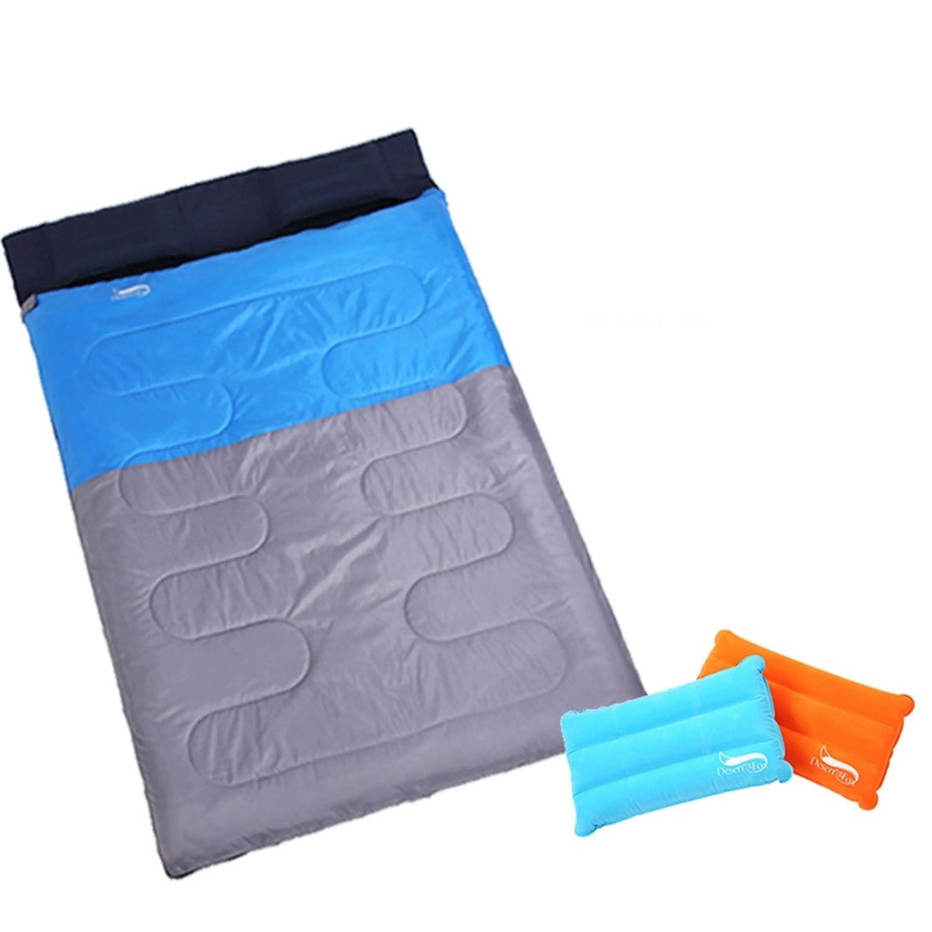 Sport-Knight® Doppelschlafsack Camping Doppelschlafsack 2 Personen – warm, teilbar, wasserabweisend, Inklusive Kissen, Teilbar in zwei einzelne Schlafsäcke