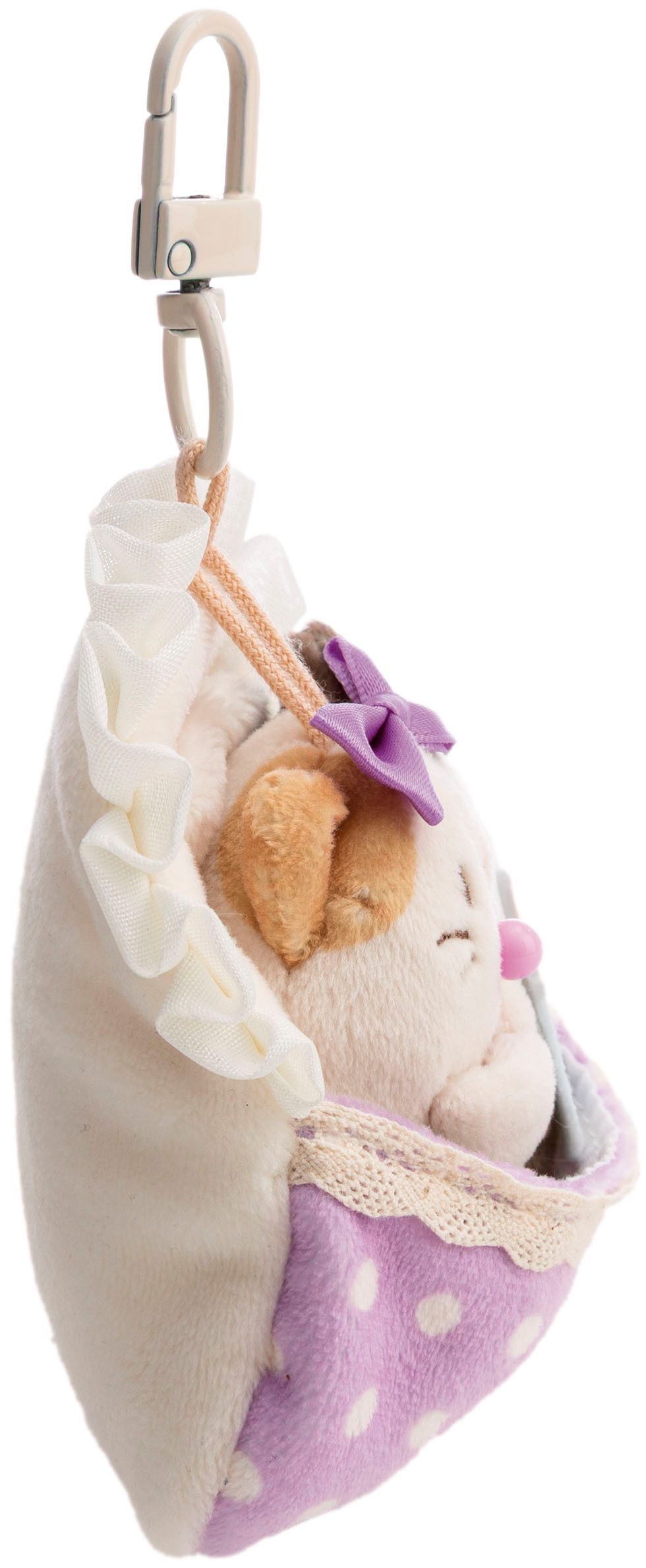 Nici Kuscheltier mymochi, Set Katze Angy 7cm mit Babyflasche & Bettchen mit Karabiner (Set), in Geschenkbox