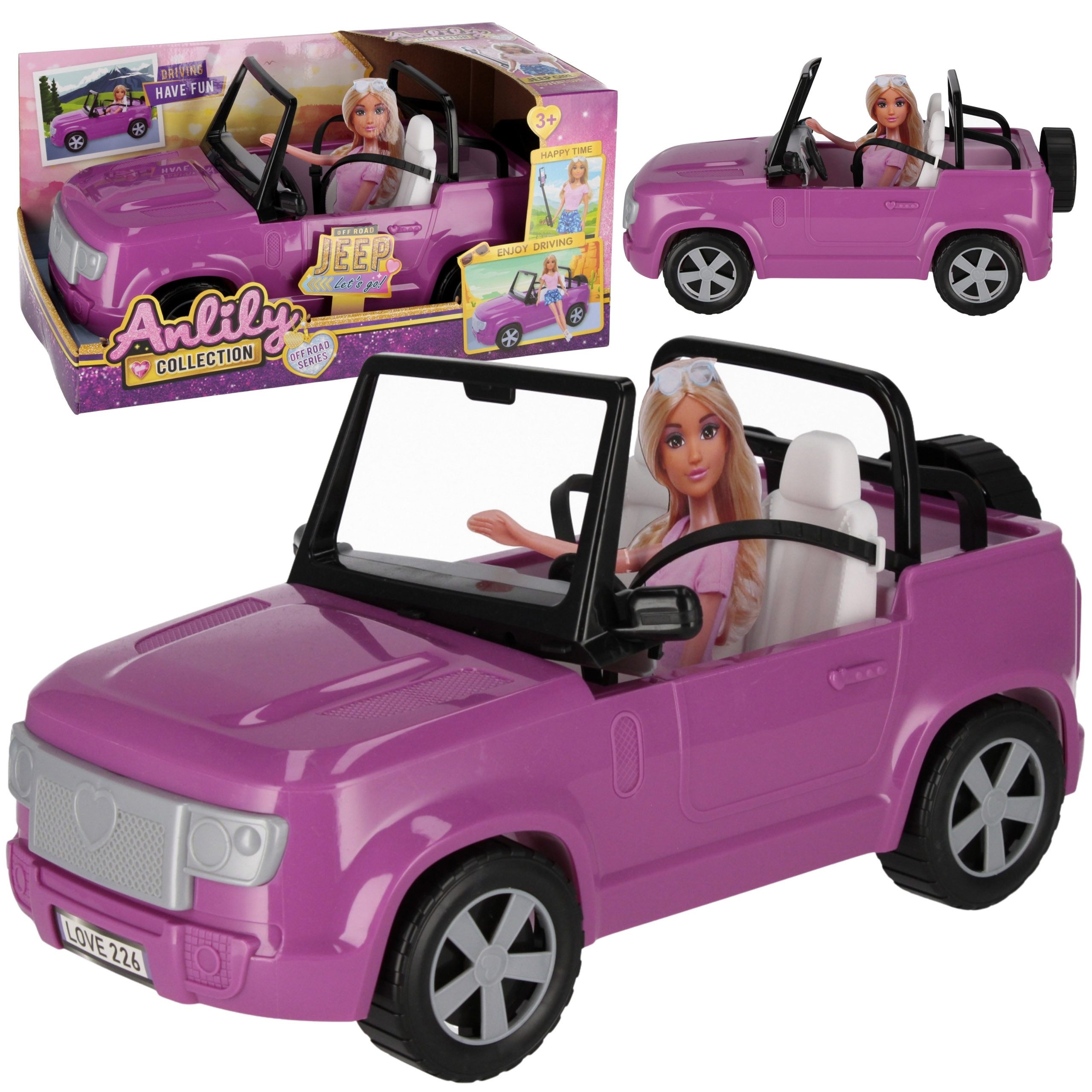 Sarcia.eu Spielzeug-Rennwagen GROßES violettes Puppenauto, Cabrio-Spielzeugauto für Puppen 38x19x19