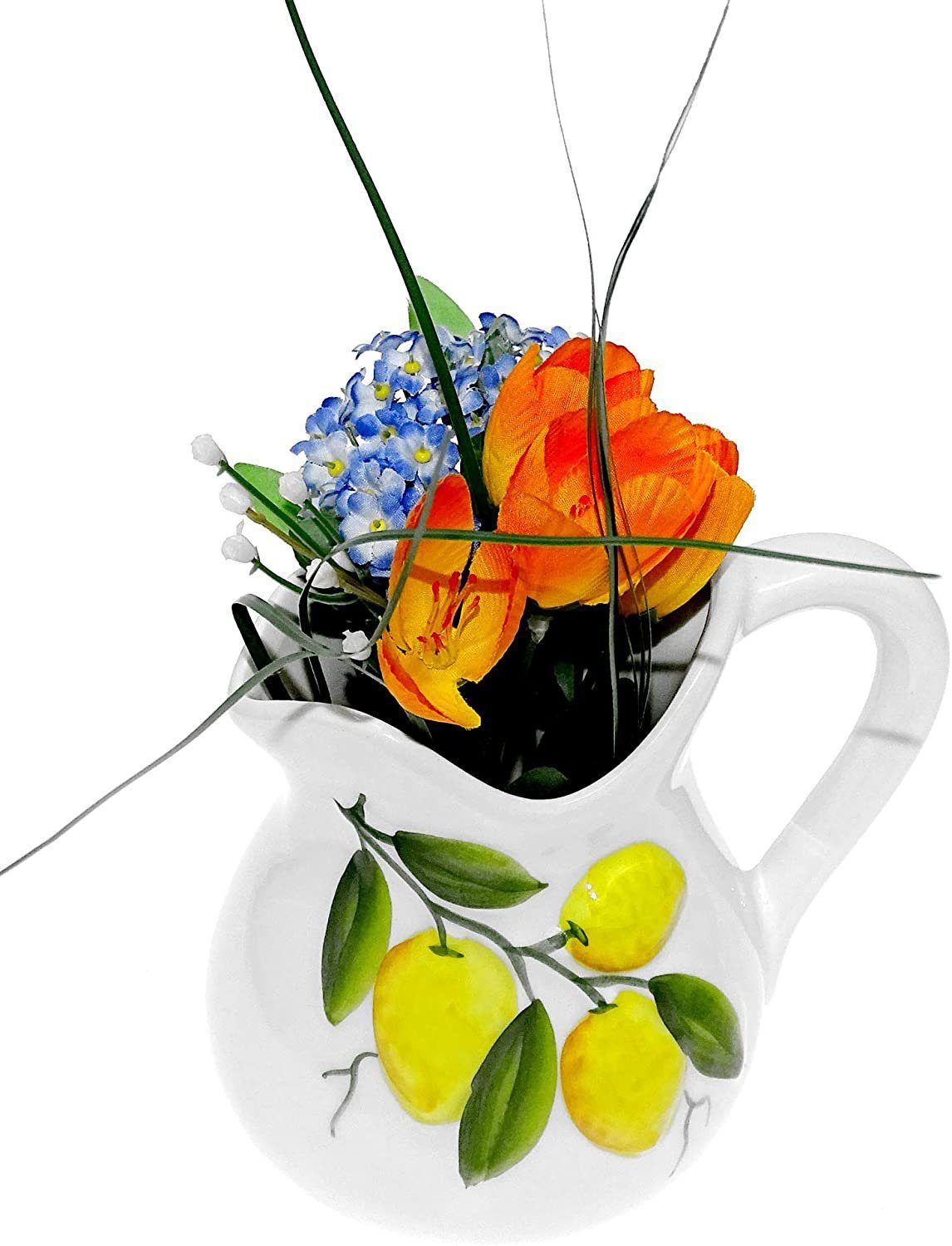 Lashuma Wasserkrug Zitrone, (1-tlg., ca. 13,5 cm (500 ml), weißes Milchkännchen aus Keramik mit Zitronen Relief