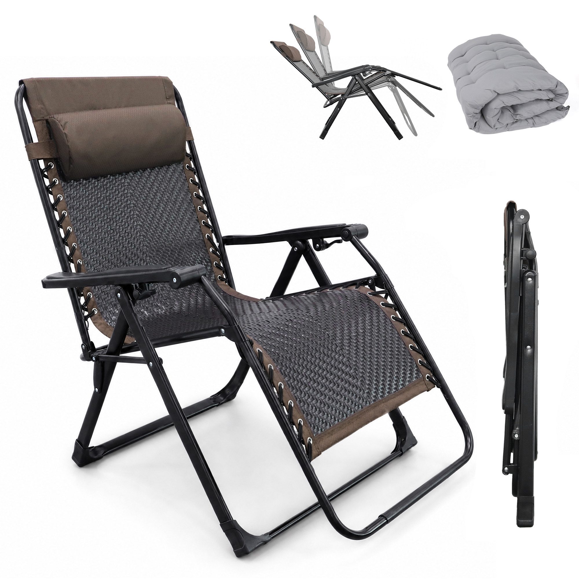 DAITORE Gartenliege Sonnenliege mit verstellbarer Rückenlehne, Kissen & Kopfpolster, für Patio-Garten-Strand-Pool, mit Kissen-Unterstützung 200kg