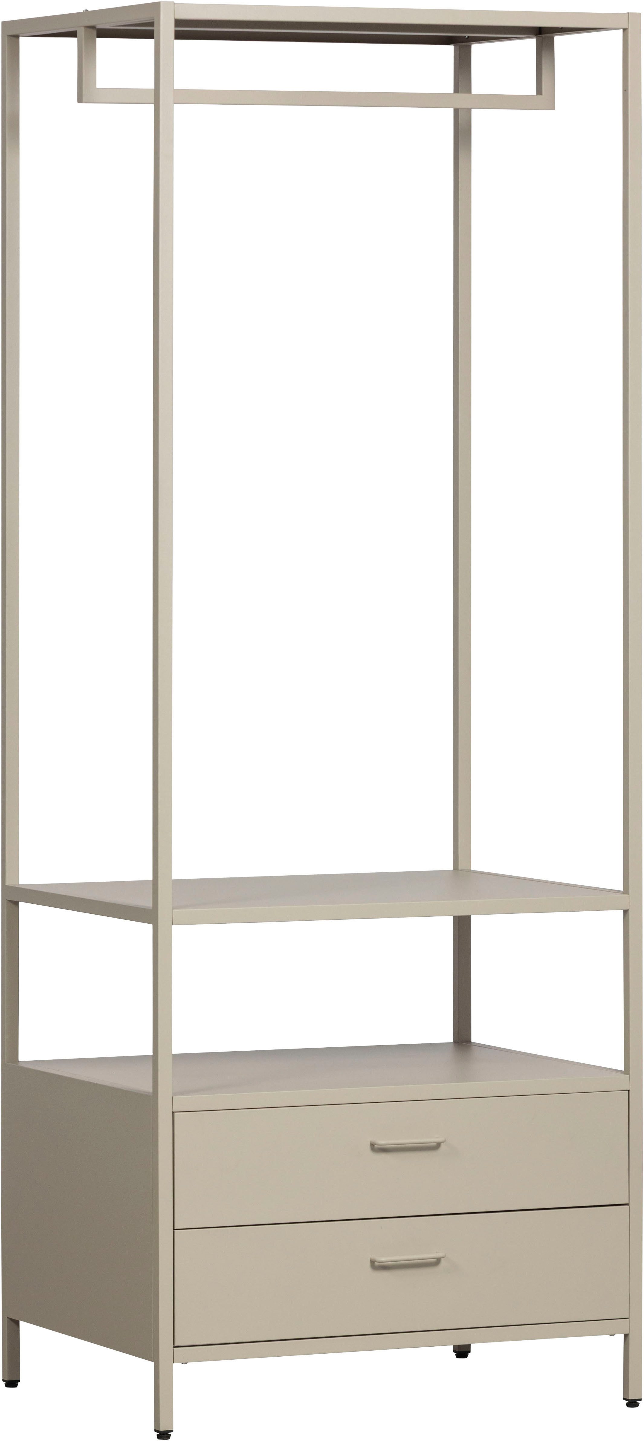 WOOOD Kompaktgarderobe Ferris mit offenem Kleiderbereich und 2 Schubladen Tragkraft je Schublade 14 kg, schmale Ausführung
