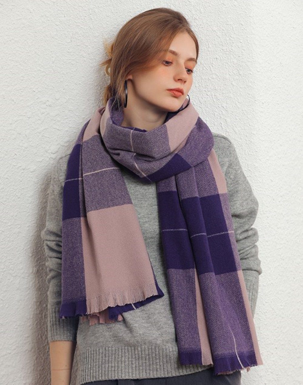 XDeer Wollschal Damen Schal,kuschelweich Karo,Winter Schal Poncho Qualität, Damen Halstuch Geschenk für Frauen in verschiedenen Farben purple