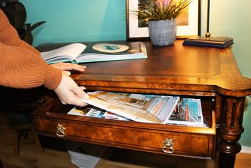 Kai Wiechmann Schreibtisch Bürotisch Eibe-Wurzelholz 126 cm, englischer Writing Table, stilvoller Arbeitstisch mit zwei Schubladen, handgefertigt
