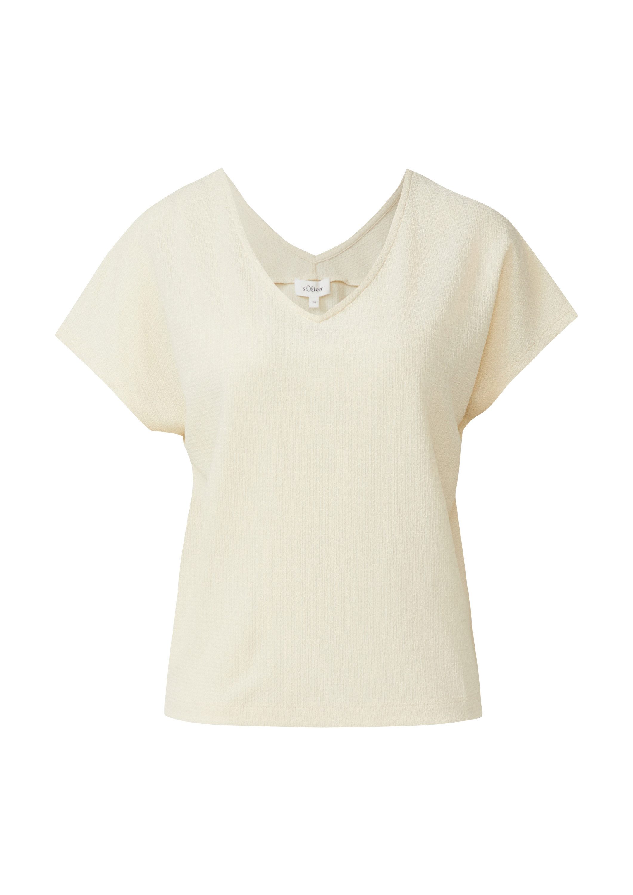 s.Oliver Kurzarmshirt T-Shirt Strukturiertes V-Neck-T-Shirt im Relaxed Fit