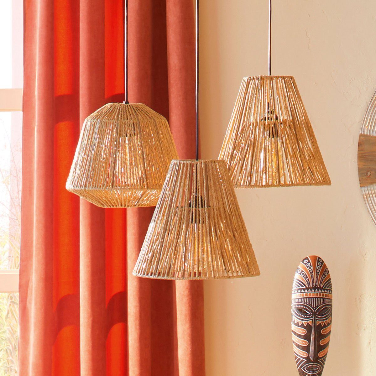Atmosphera Créateur d'intérieur Pendelleuchte Hängelampe mit Metall- und Papierschirm, Ø 30 cm, beige, Leuchte mit Dekofunktion, ohne Leuchtmittel