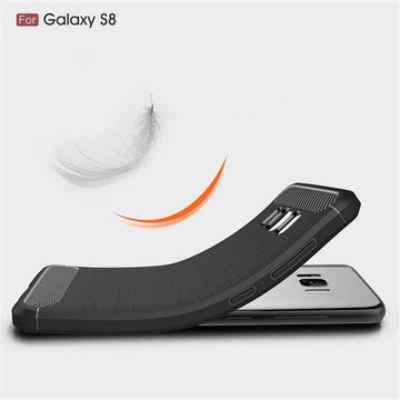 CoverKingz Handyhülle Hülle für Samsung Galaxy S8 Handyhülle Silikon Case Cover Bumper, Carbon Look Brushed Design