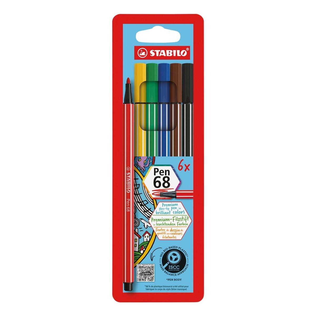 STABILO Filzstift Pen 68, (6-tlg), wasservermalbar