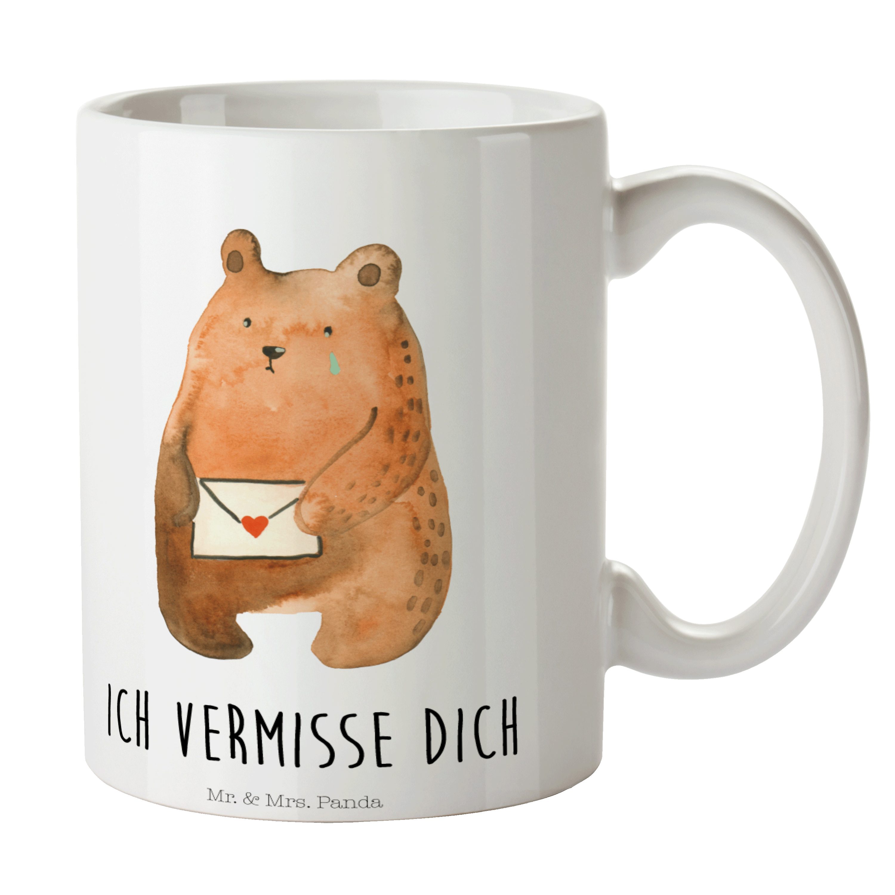 Mr. & Mrs. Panda Tasse Liebesbrief-Bär - Weiß - Geschenk, Teddy, Geschenk Tasse, Teebecher, Keramik