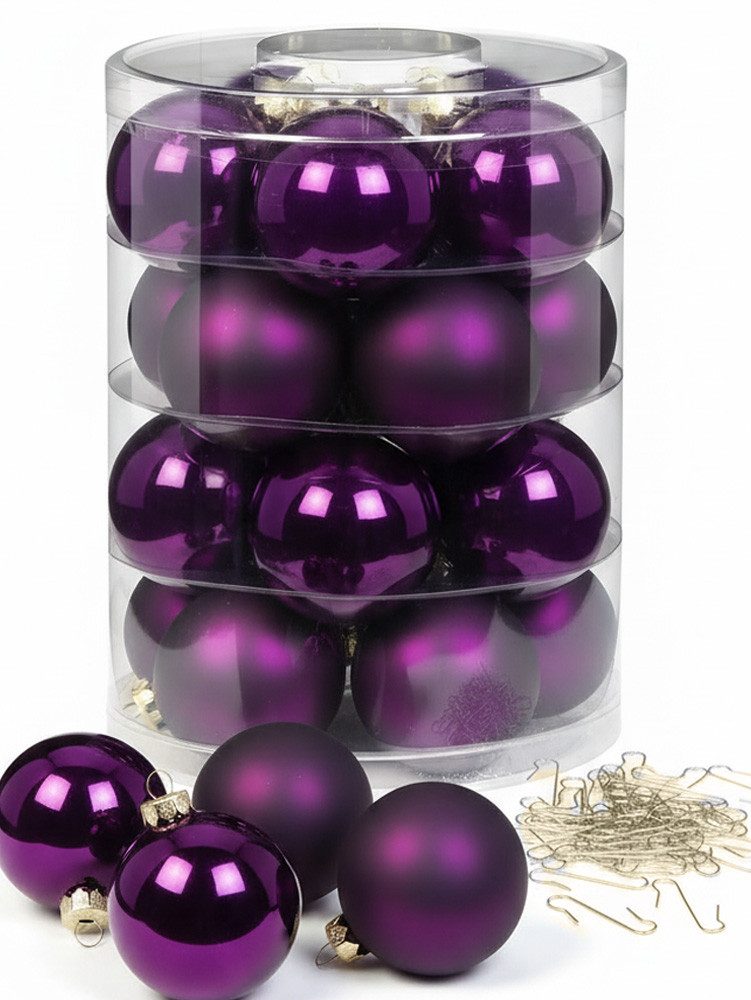 MAGIC by Inge Weihnachtsbaumkugel Weihnachtskugeln 20 Stk 6cm purple symphony + 40 Haken gold