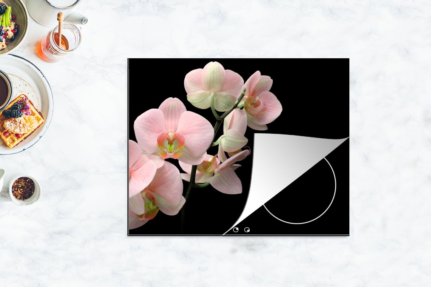 MuchoWow Herdblende-/Abdeckplatte Orchidee - Blumen Flora, tlg), Ceranfeldabdeckung cm, - Mobile - 65x52 nutzbar, Vinyl, Rosa Stilleben - Arbeitsfläche (1