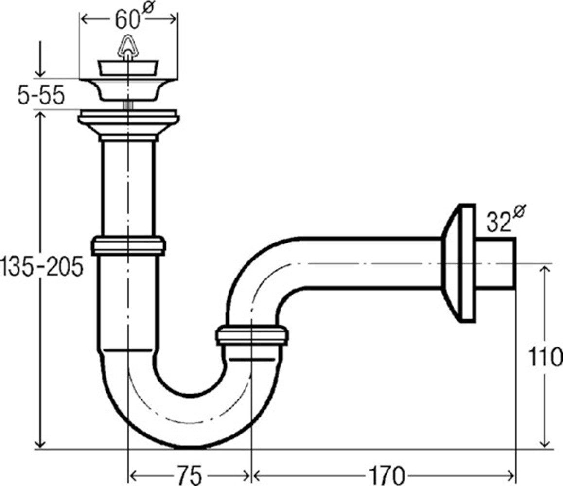 Viega Siphon VIEGA Röhrengeruchverschluss 5612 11/4" x 11/4" x 60mm ms verchromt