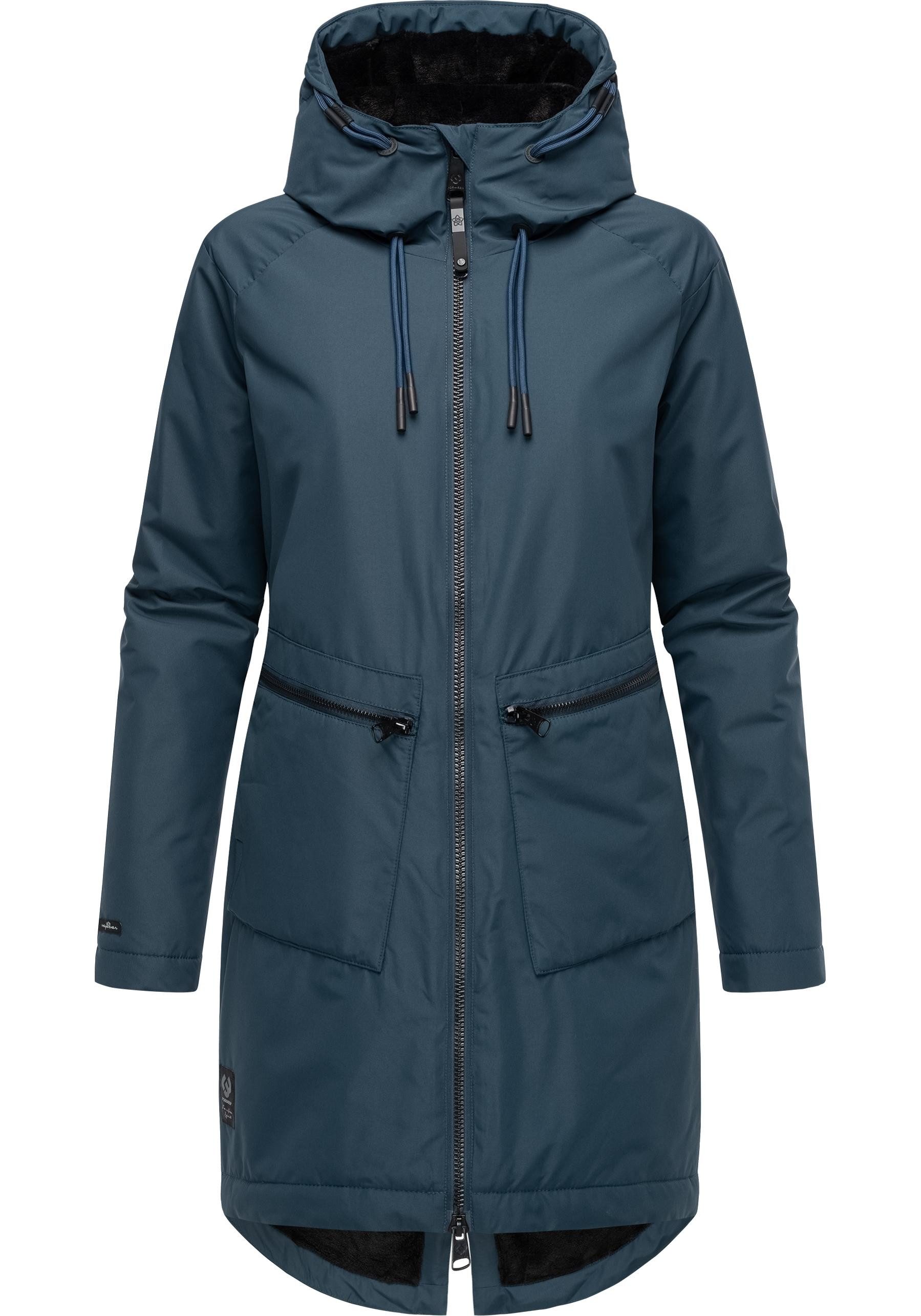 Ragwear Kurzmantel Holstic Wasserdichter Damen Wintermantel mit Kunstfell am Kragen