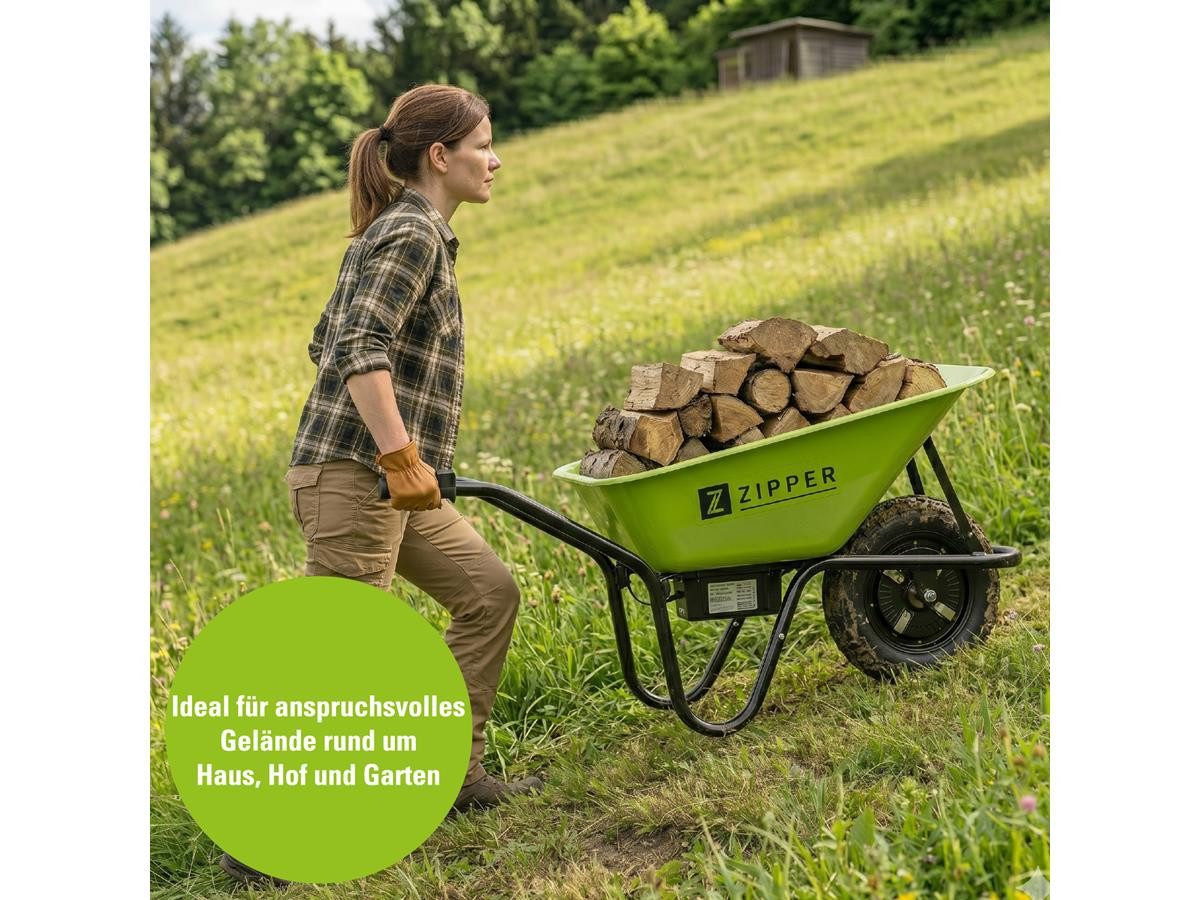 ZIPPER Motorschubkarre ZI-EWB500, 75 l, Set, inkl. Akku und Ladegerät, 150 kg Traglast, 75 L Fassungsveremögen