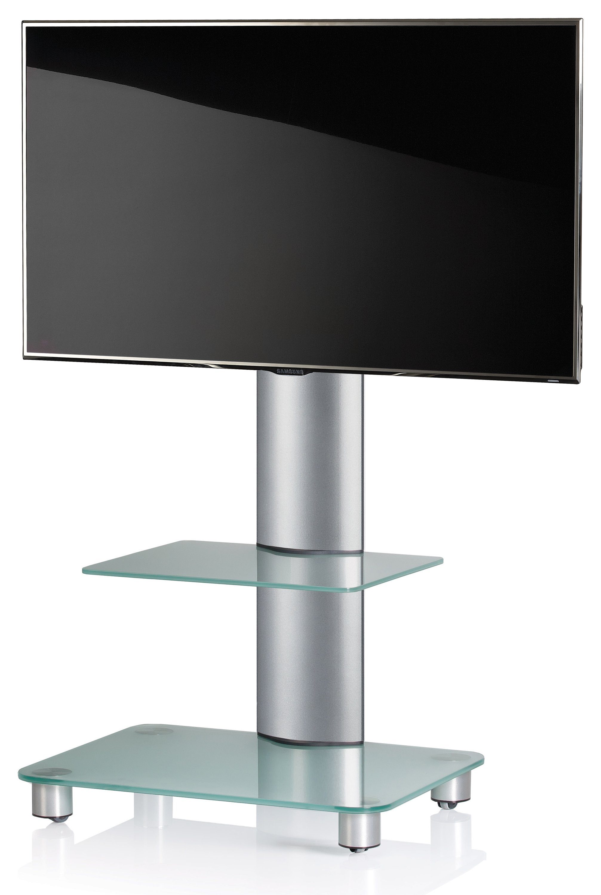 VCM TV-Ständer TV Standfuß Ständer Rack Alu Glas Rollen Blino ZW