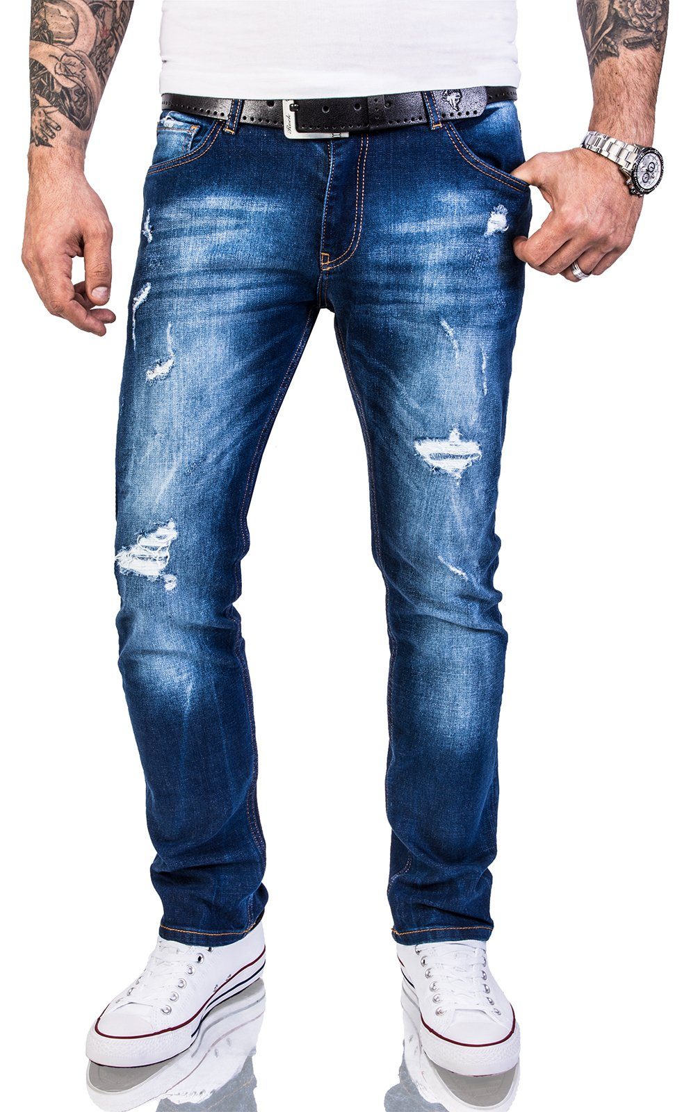 Rock Creek Slim-fit-Jeans Herren Jeans Stonewashed Blau RC-2142 günstig online kaufen