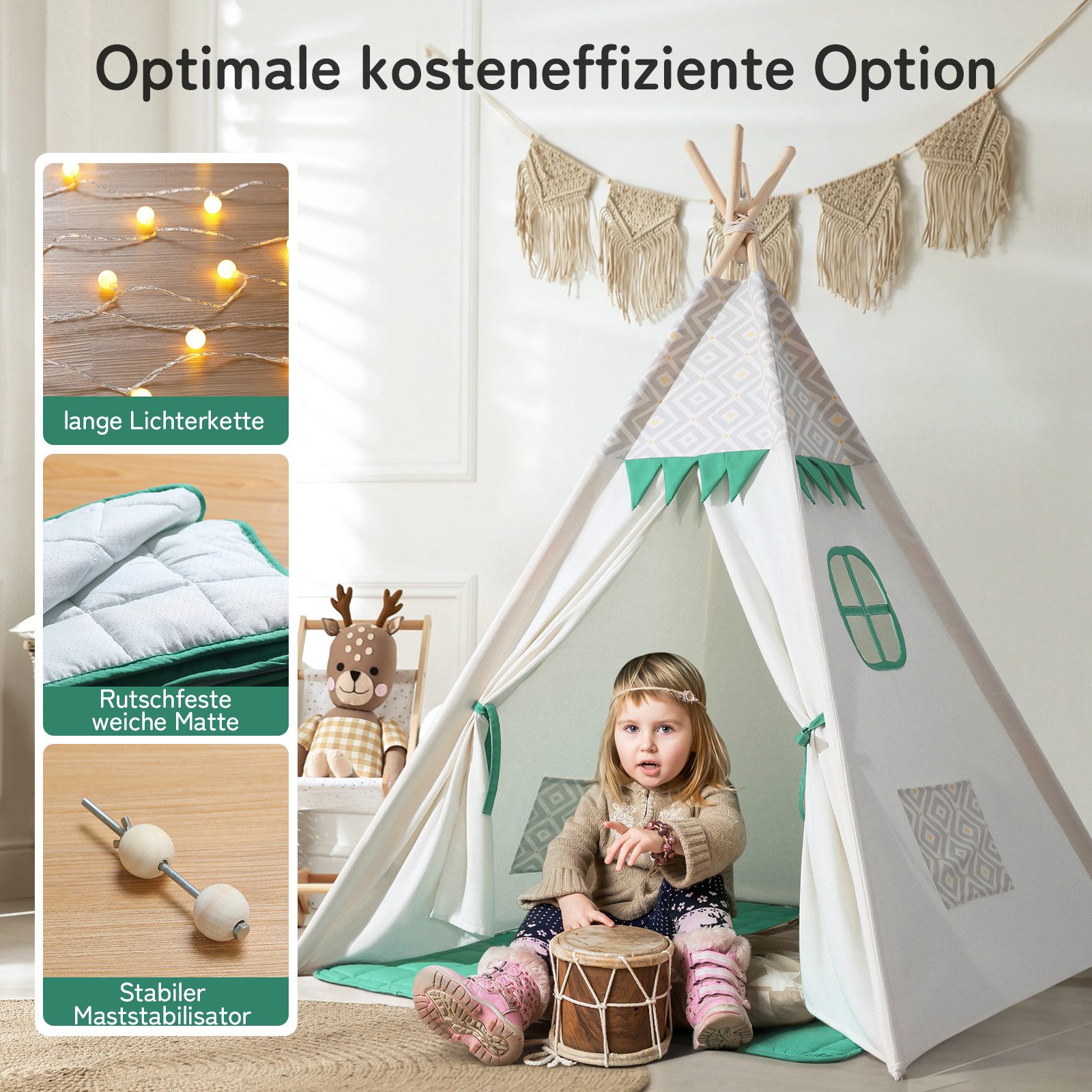 besrey Spielzelt Tipi Zelt für Kinder, Tippi Kinderzelt, Kindertipi +Lichte günstig online kaufen