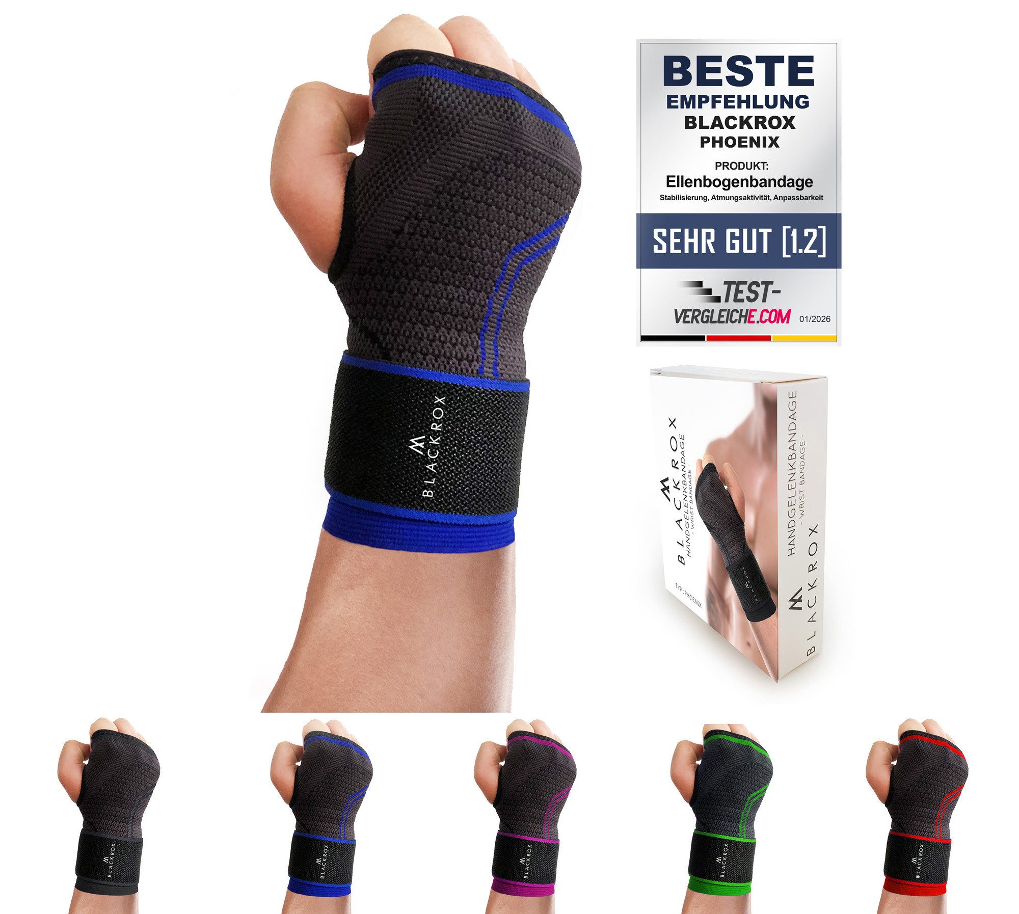 BLACKROX Handgelenkbandage [Vergleichssieger 2026] Handgelenkbandage verstellbar S–L Sport Alltag