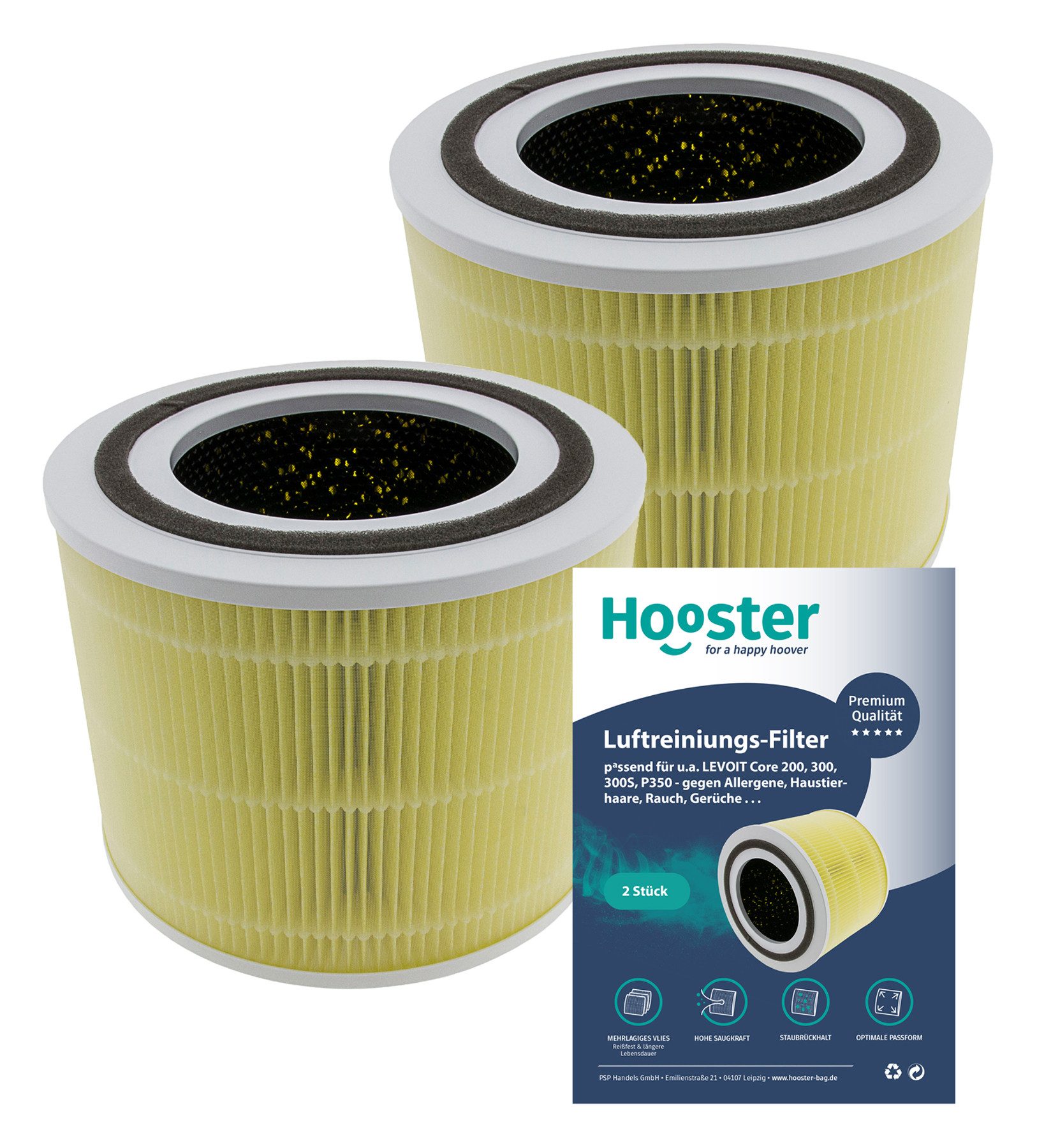 Hooster Luftfilter 2er Set Filter kompatibel mit LEVOIT H13 Core 300s / Core 300, Ersatzfilter speziell gegen Haustier- und Küchengerüche