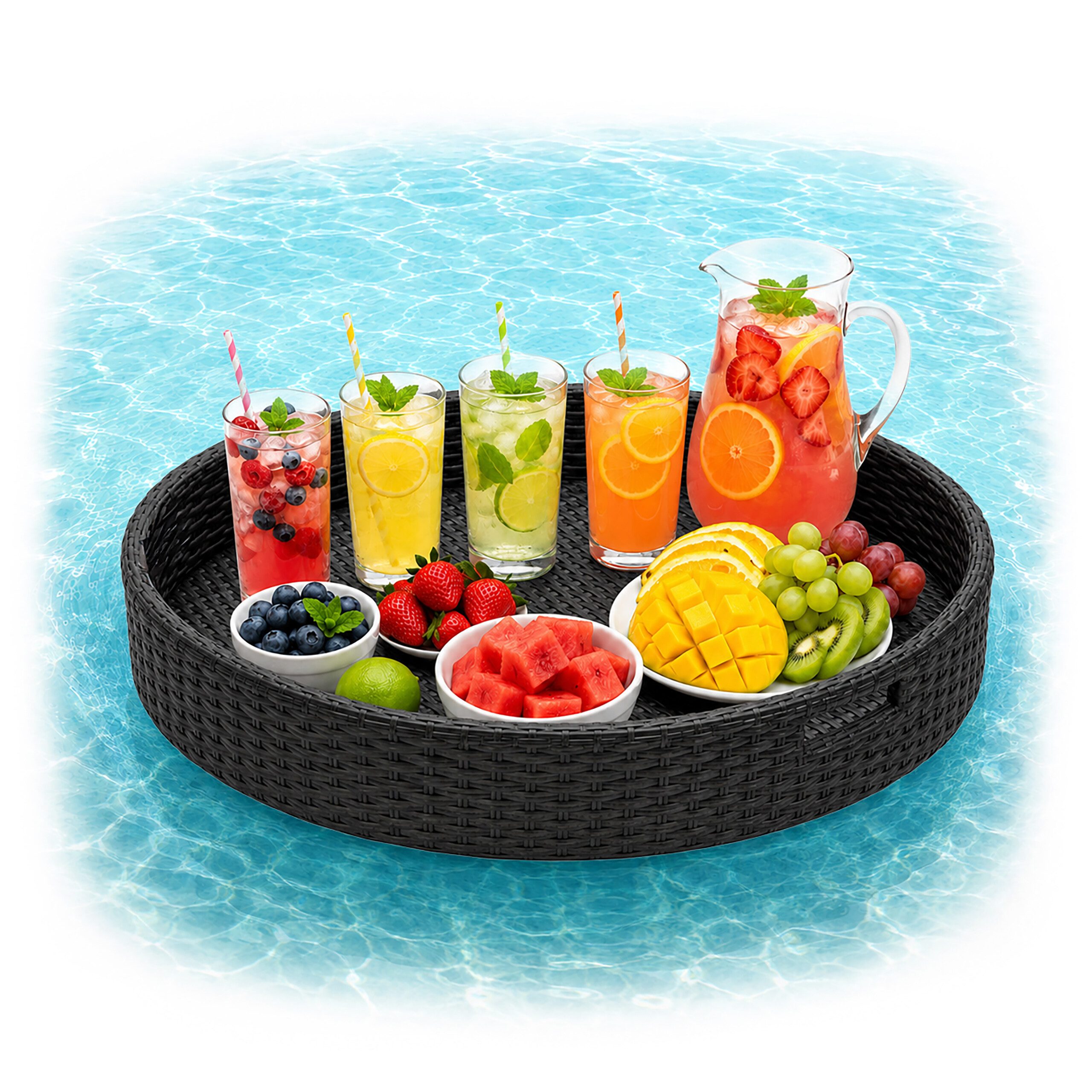relaxdays Tablett Schwimmendes Tablett für den Pool, Aluminium, (1-tlg), schwarz, 80 cm