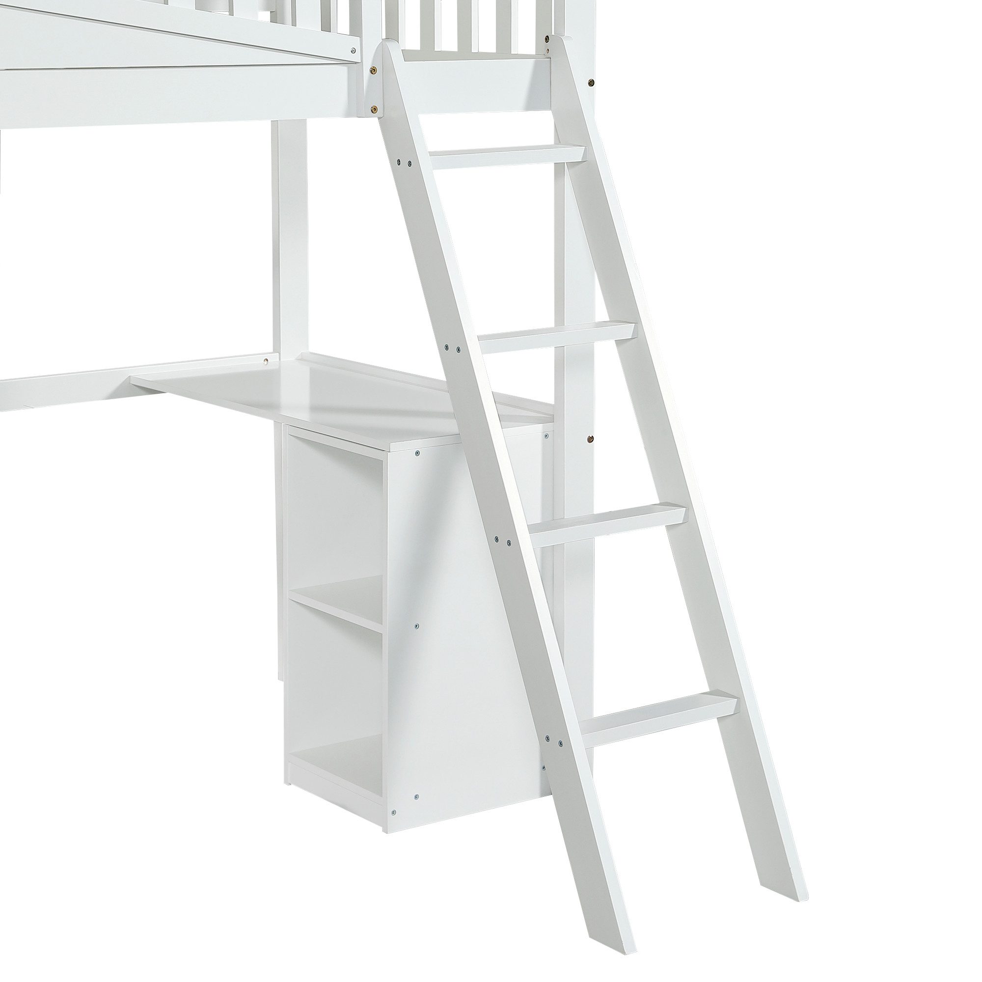 Merax Hochbett (Kieferholz Etagenbett Jugendbett Einzelbett mit Fallschutzgitter, 1-St) Kinderbett 90x200cm mit Schreibtisch Rutsche Kleiderschrank & Regalen