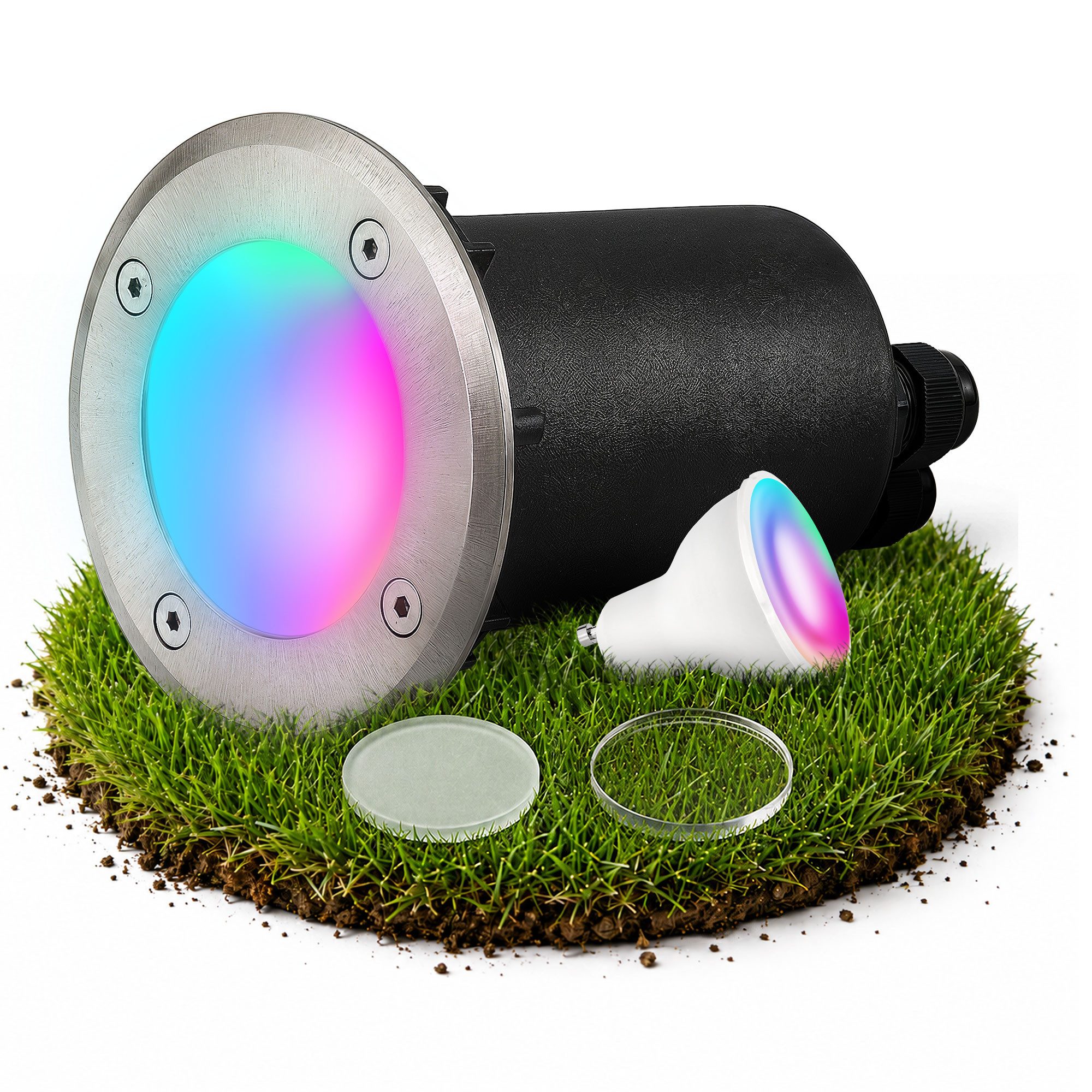 SSC-LUXon LED Gartenstrahler MARNE Bodeneinbaustrahler IP67 Smart WLAN RGBW GU10 LED 5W Bodenlampe, Smart