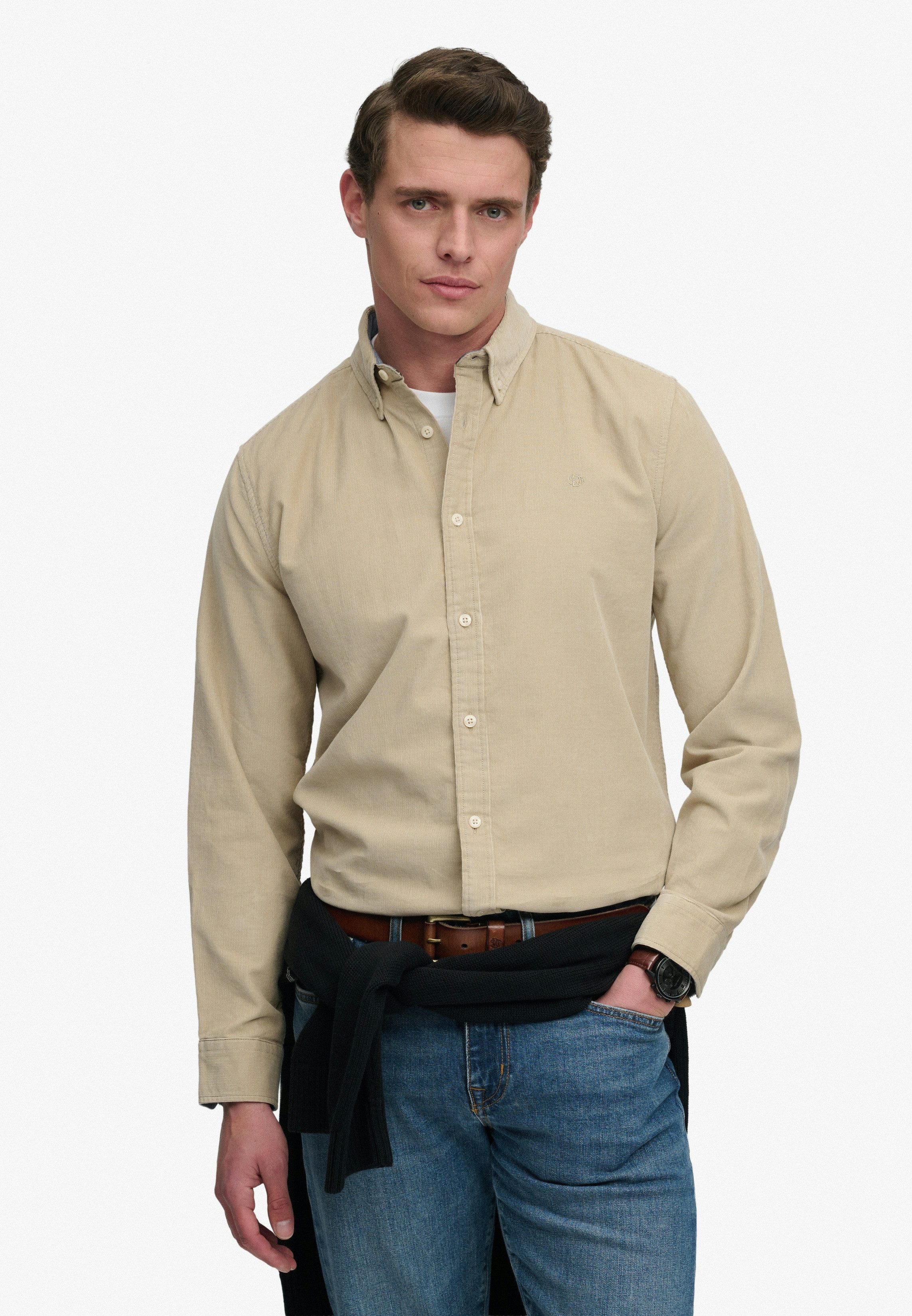 Superdry Herren Klassisches Feincord-hemd Beige - Größe: S